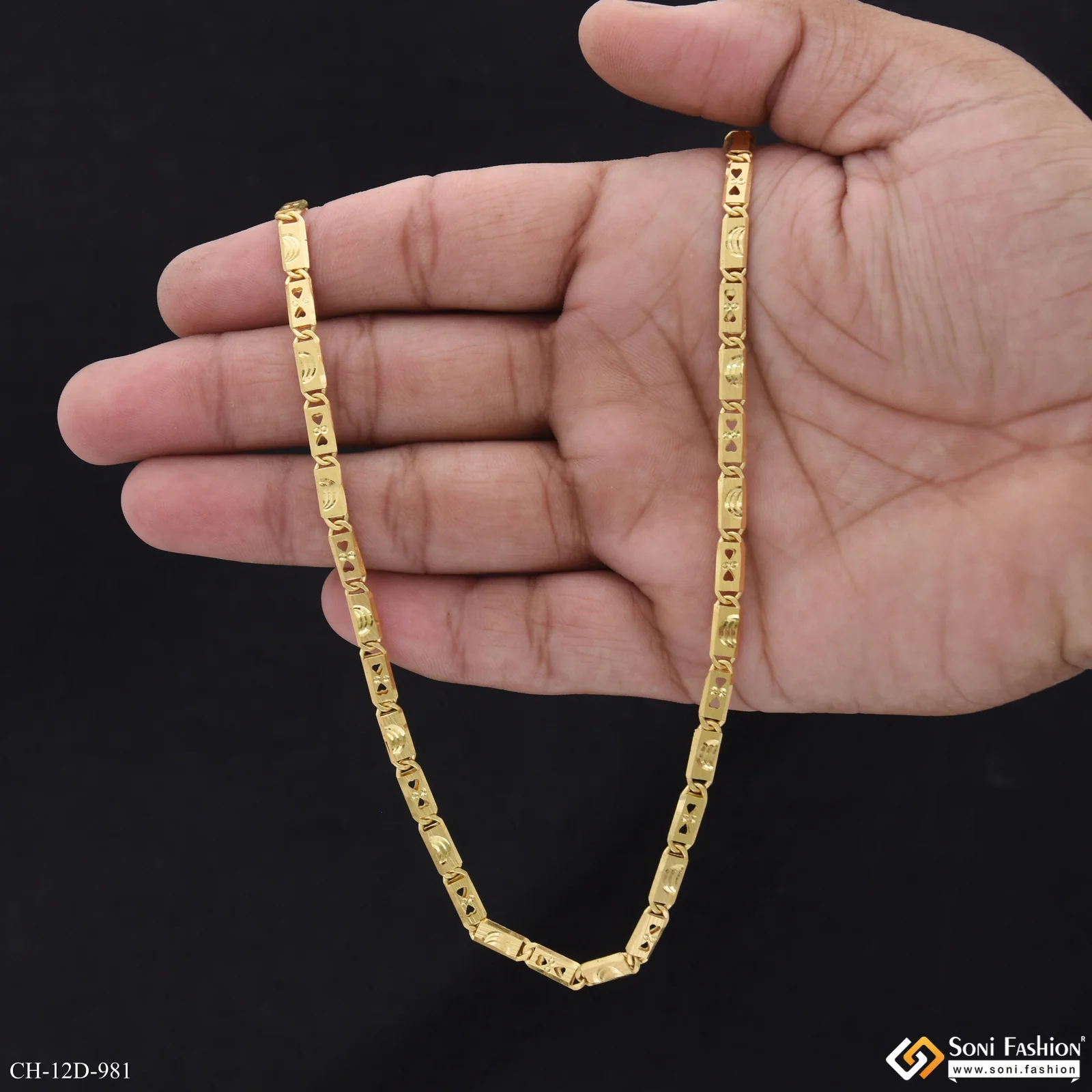 Dual Heart Design Gold Plated Nawabi Chain for Men - Style D981 - Image 6