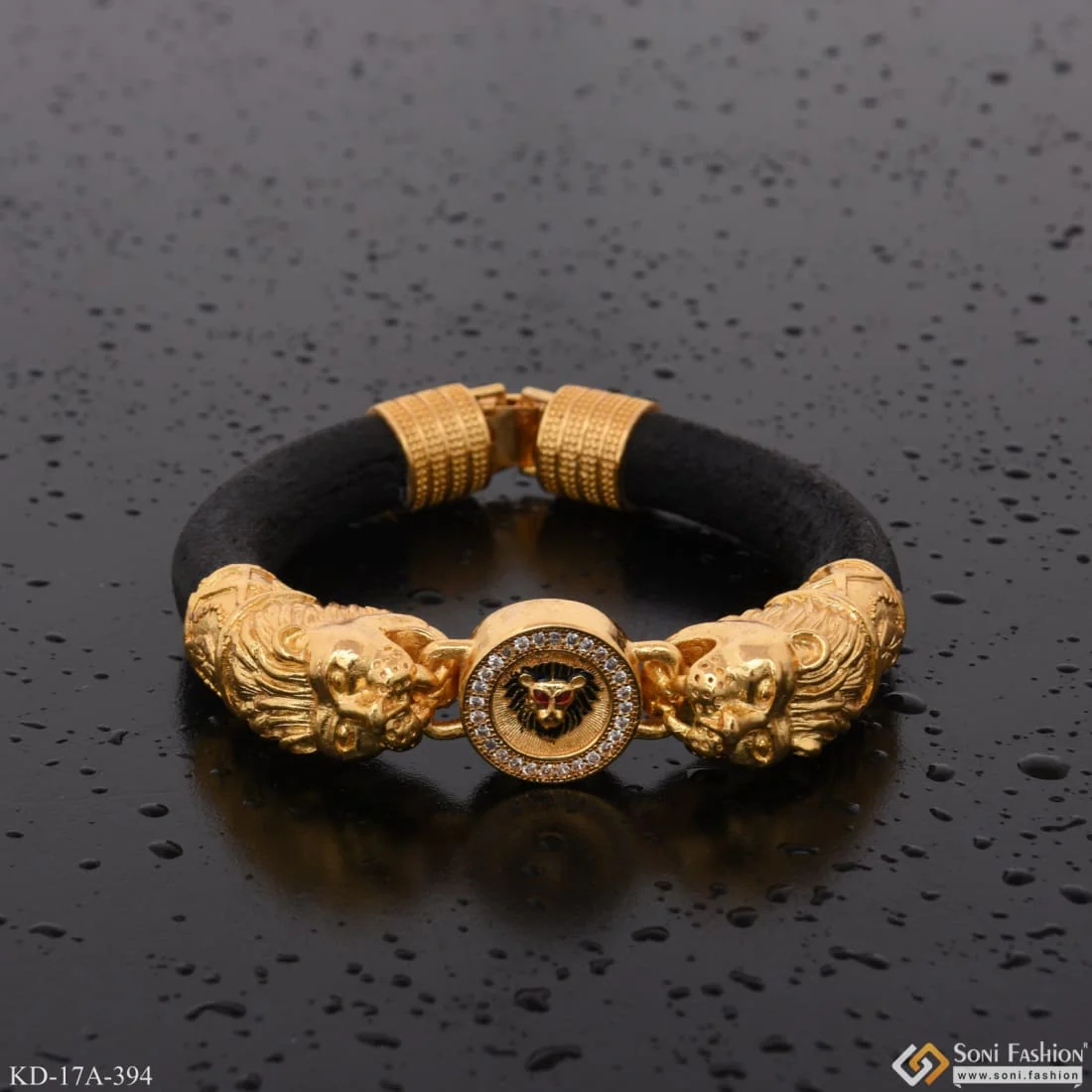 Dual Lion Face with Diamond Eye-Catching Design Gold Plated Genda Kada - Style A394 - Image 3