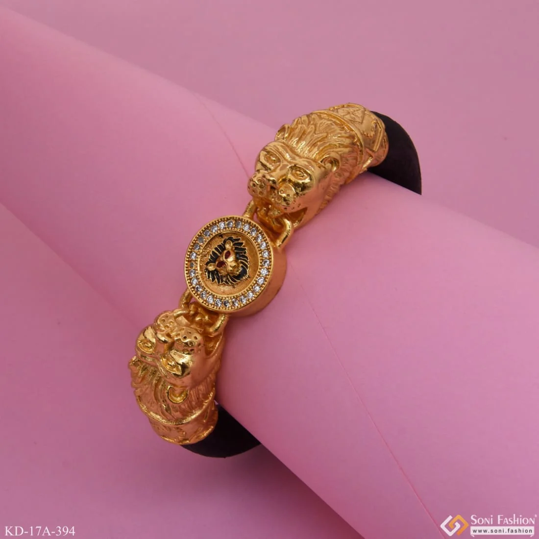 Dual Lion Face with Diamond Eye-Catching Design Gold Plated Genda Kada - Style A394 - Image 4