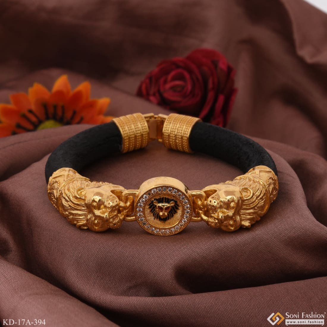 Dual Lion Face with Diamond Eye-Catching Design Gold Plated Genda Kada - Style A394 - Image 5