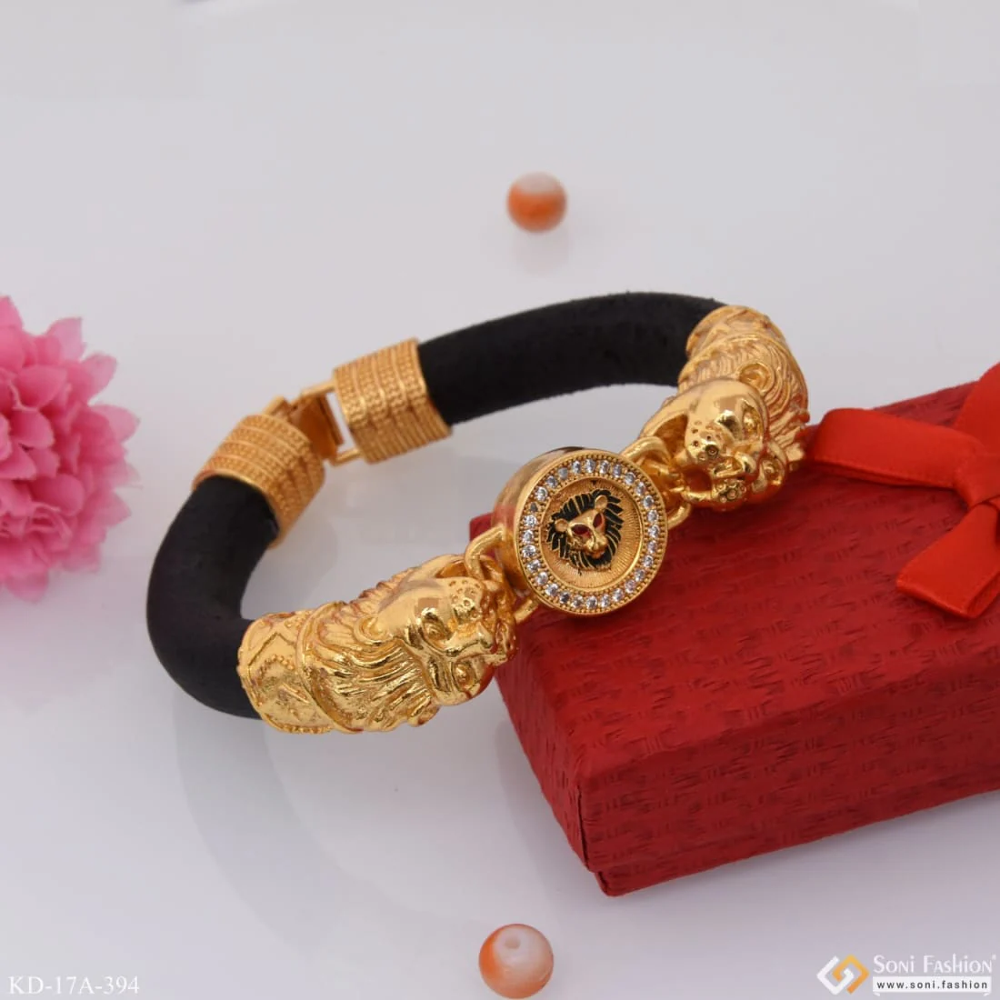 Dual Lion Face with Diamond Eye-Catching Design Gold Plated Genda Kada - Style A394 - Image 6