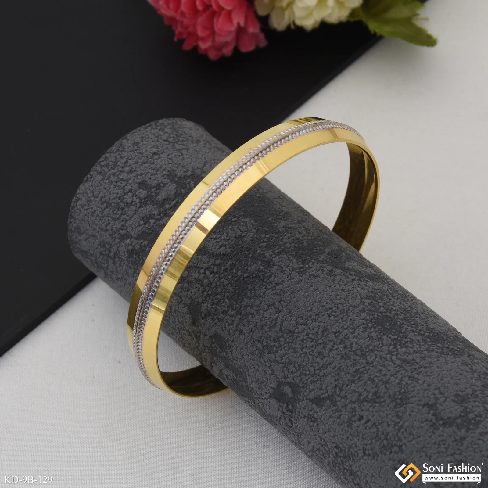 Dual Tone Amazing Design Gold Plated Punjabi Kada for Men - Style B129 - Image 3