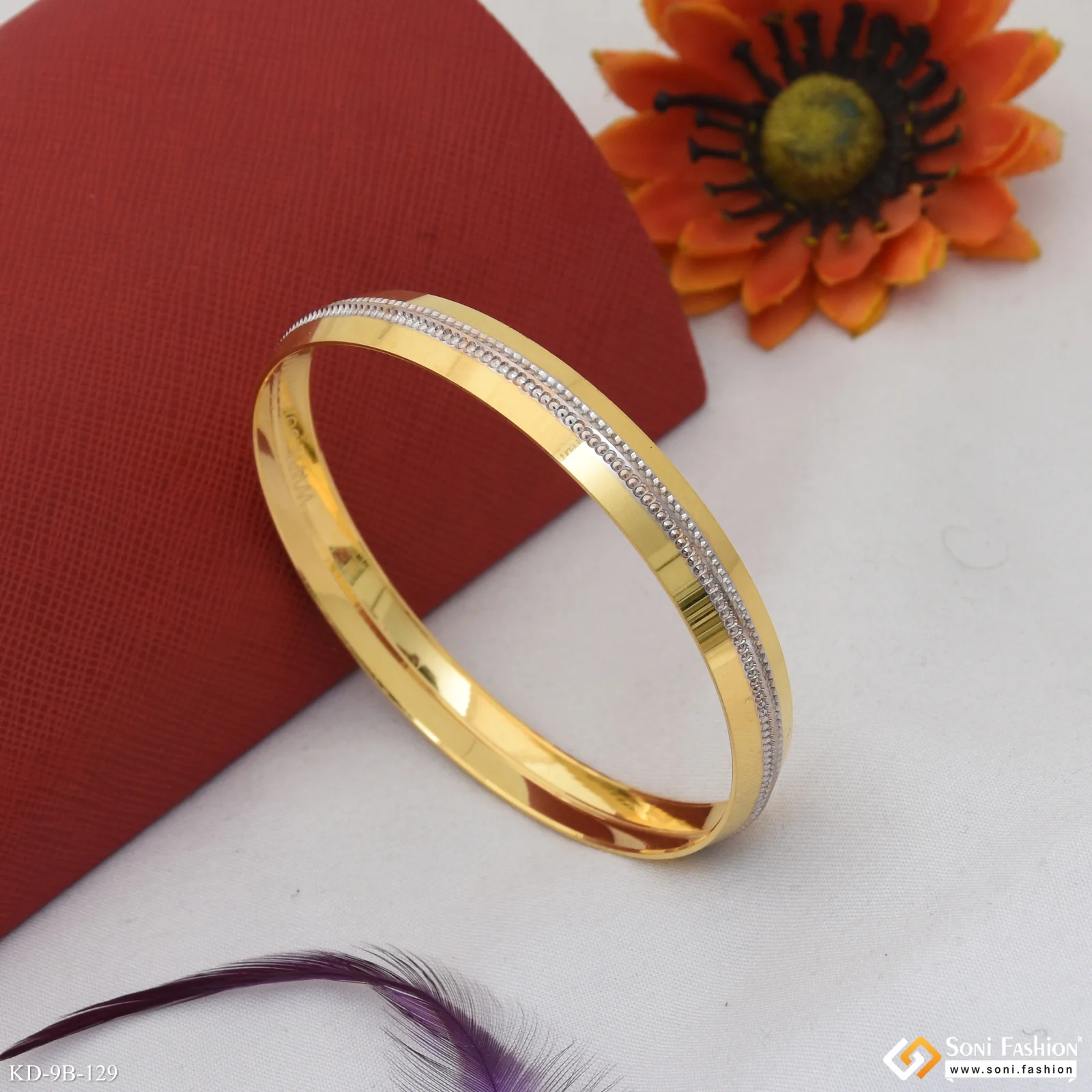 Dual Tone Amazing Design Gold Plated Punjabi Kada for Men - Style B129 - Image 5