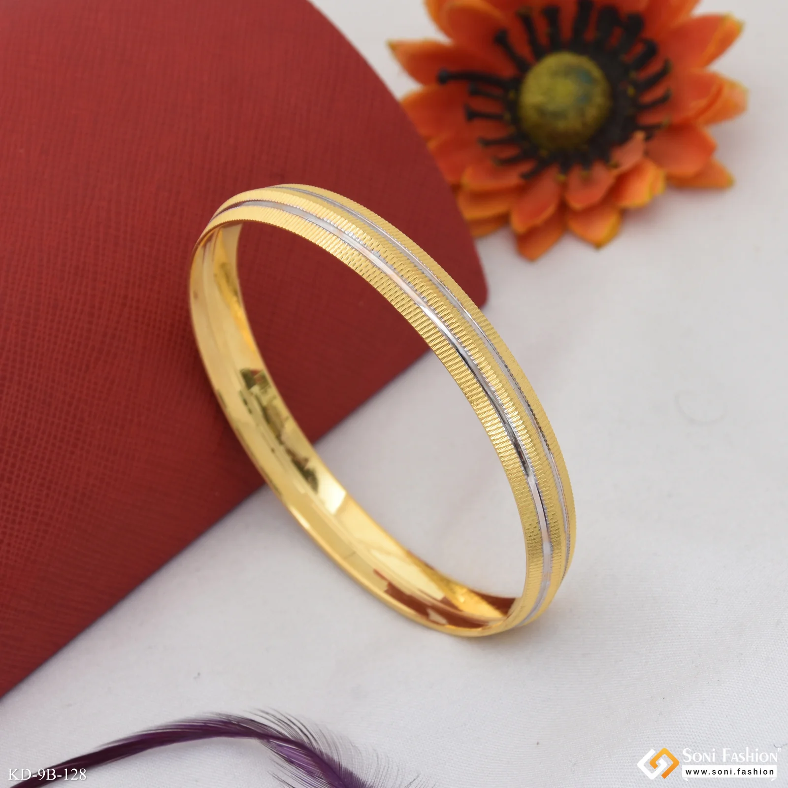 Dual Tone Delicate Design Gold Plated Punjabi Kada for Men - Style B128 - Image 3