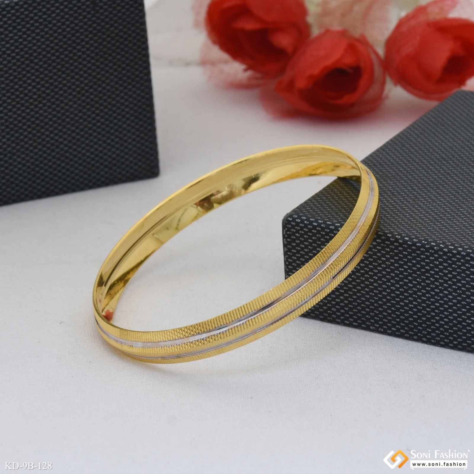 Dual Tone Delicate Design Gold Plated Punjabi Kada for Men - Style B128 - Image 6