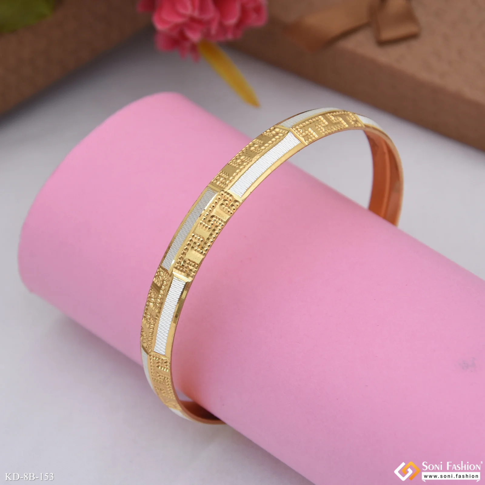 Dual Tone Excellent Design Gold Plated Punjabi Kada for Men - Style B153 - Image 3