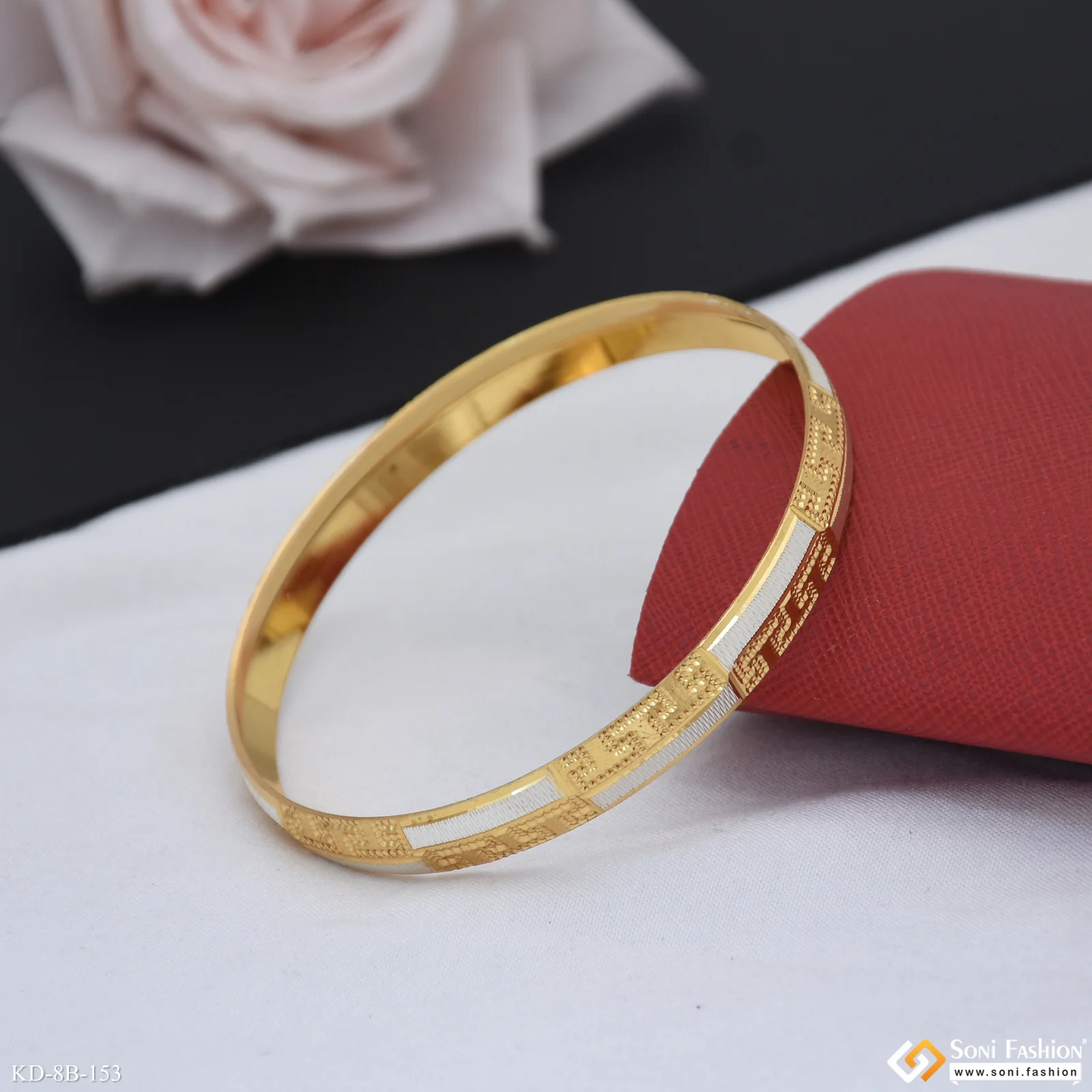 Dual Tone Excellent Design Gold Plated Punjabi Kada for Men - Style B153 - Image 4