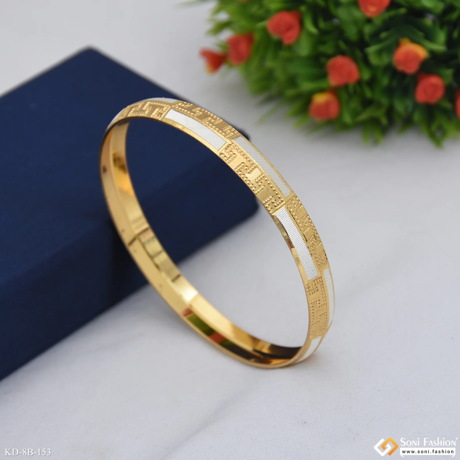 Dual Tone Excellent Design Gold Plated Punjabi Kada for Men - Style B153 - Image 6
