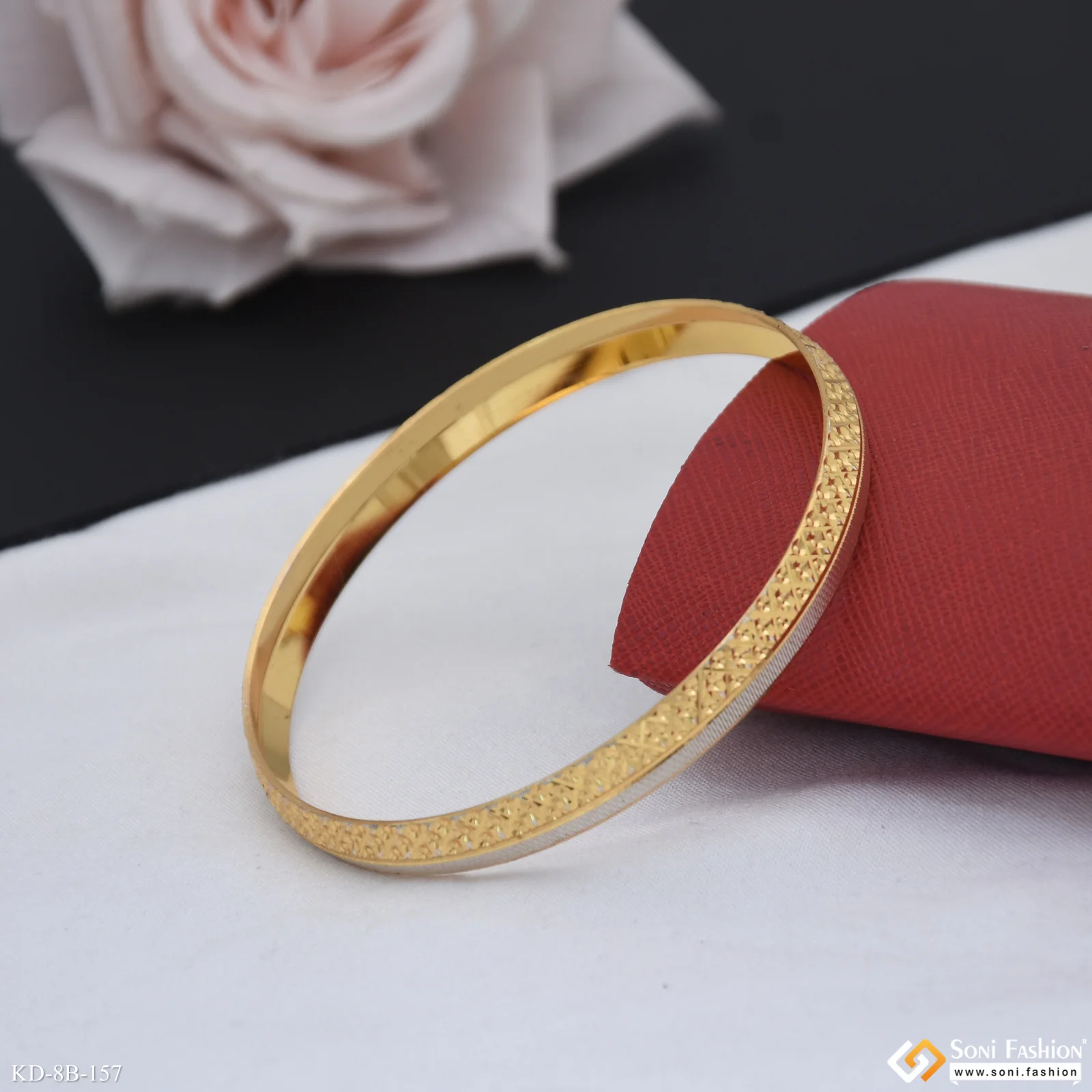 Dual Tone Excellent Design Gold Plated Punjabi Kada for Men - Style B157 - Image 3