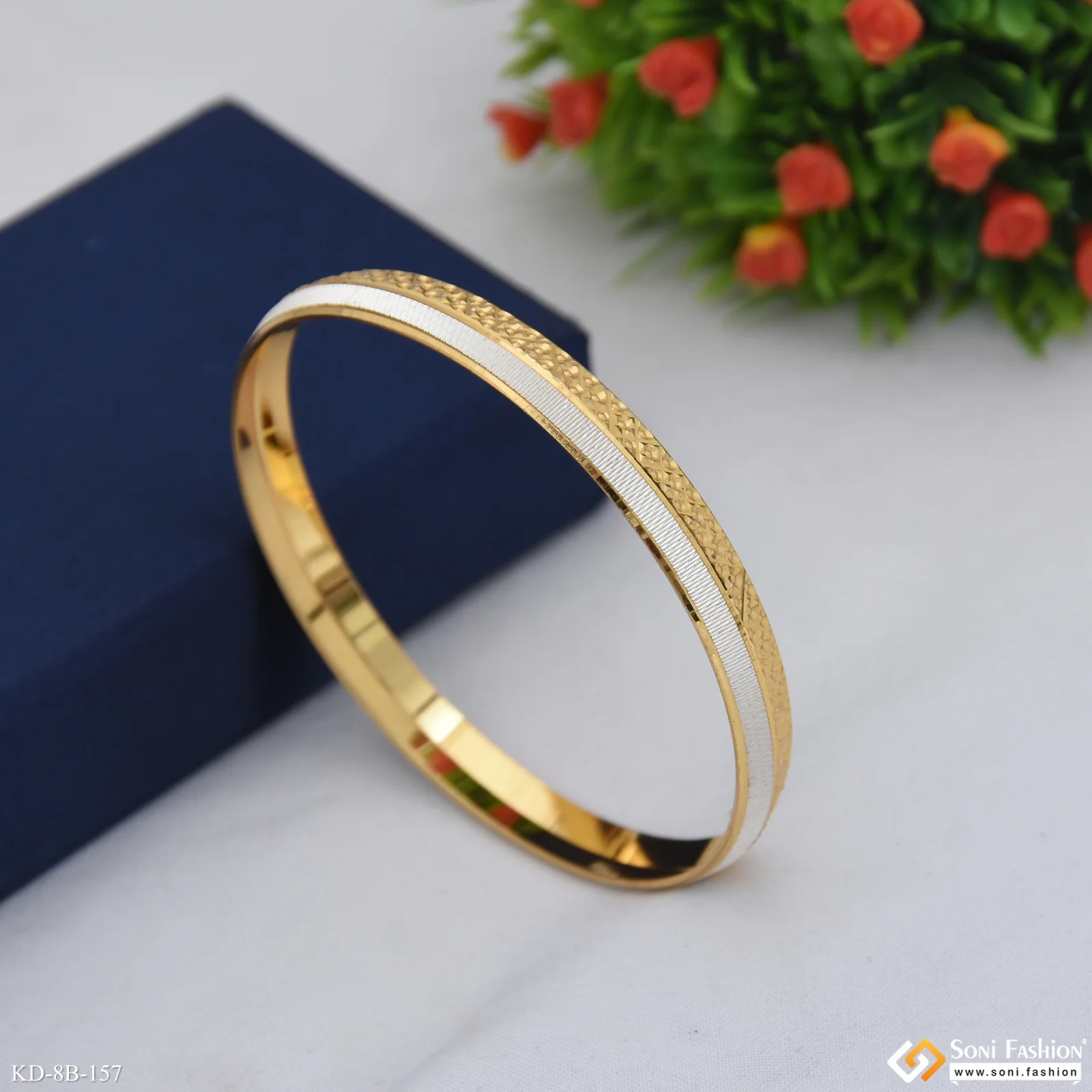 Dual Tone Excellent Design Gold Plated Punjabi Kada for Men - Style B157 - Image 5