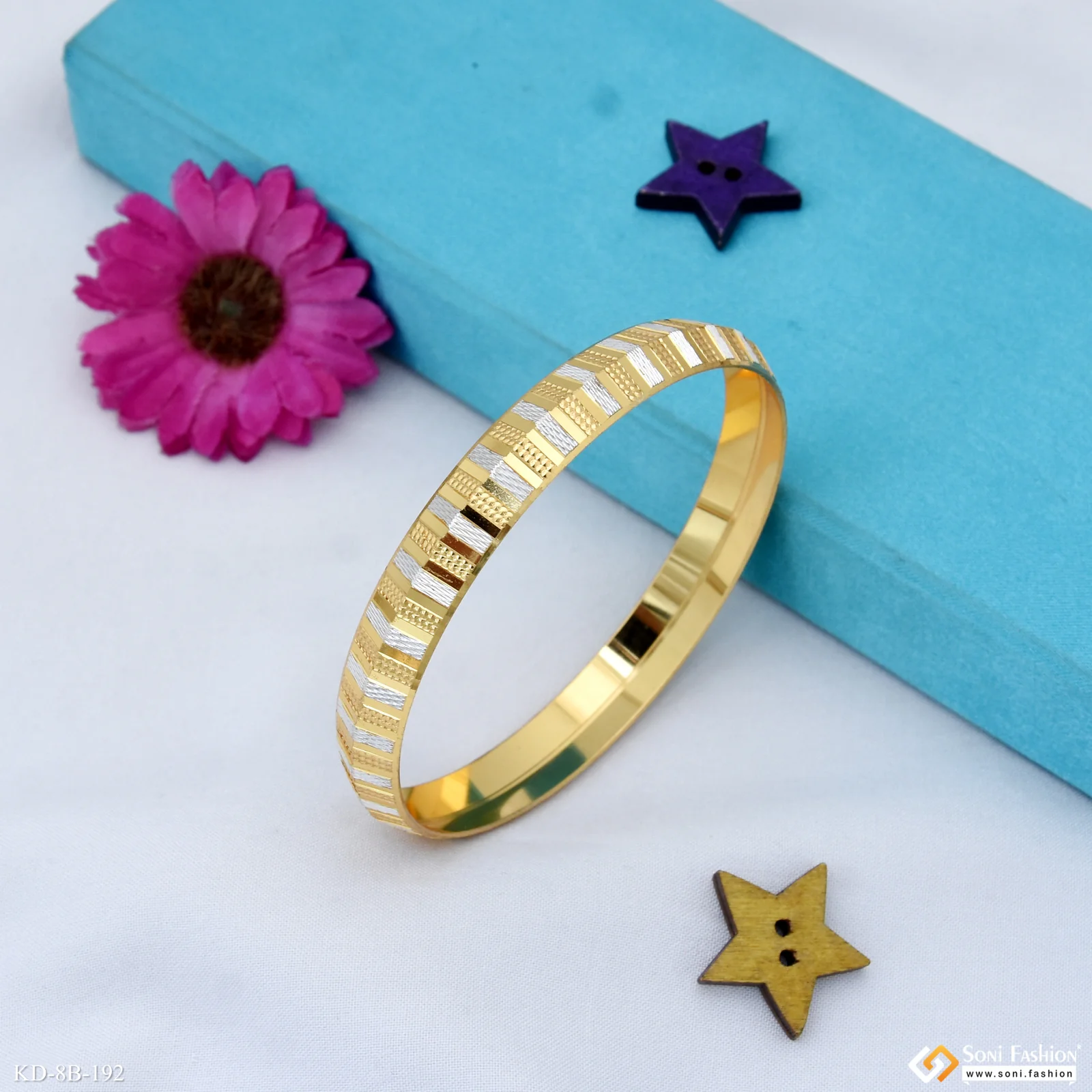 Dual Tone Excellent Design Gold Plated Punjabi Kada for Men - Style B192 - Image 2