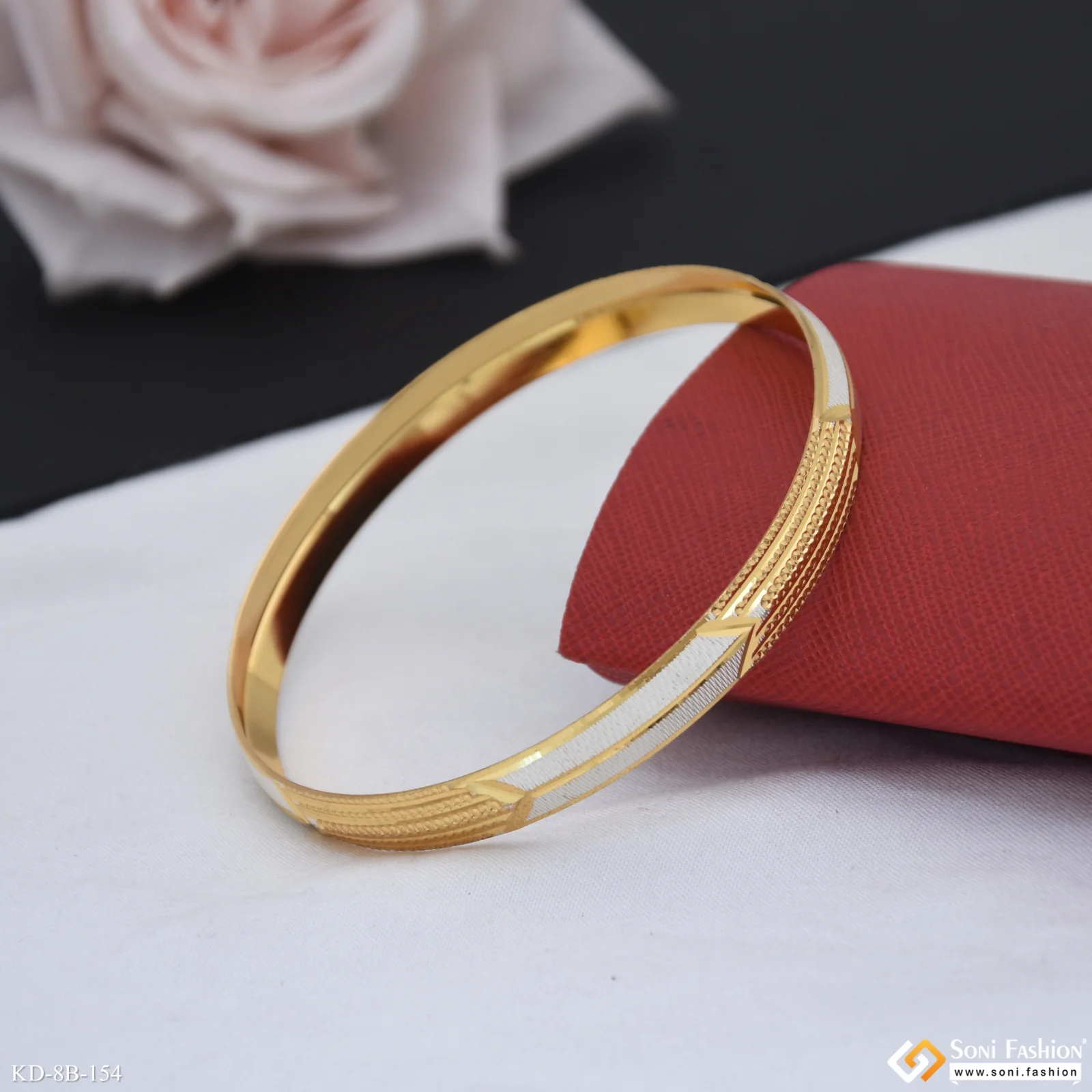 Dual Tone Glamorous Design Gold Plated Punjabi Kada for Men - Style B154 - Image 4