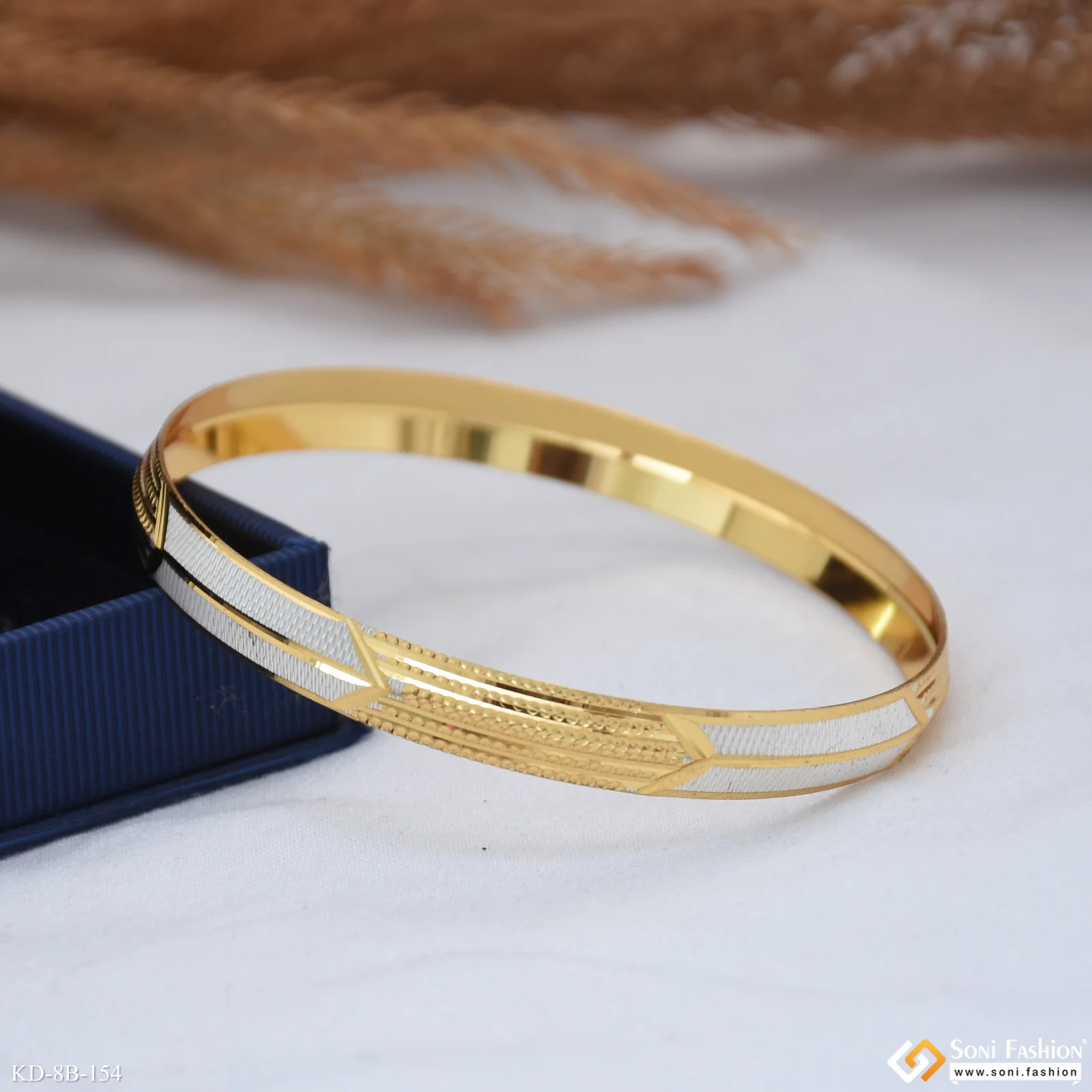Dual Tone Glamorous Design Gold Plated Punjabi Kada for Men - Style B154 - Image 5