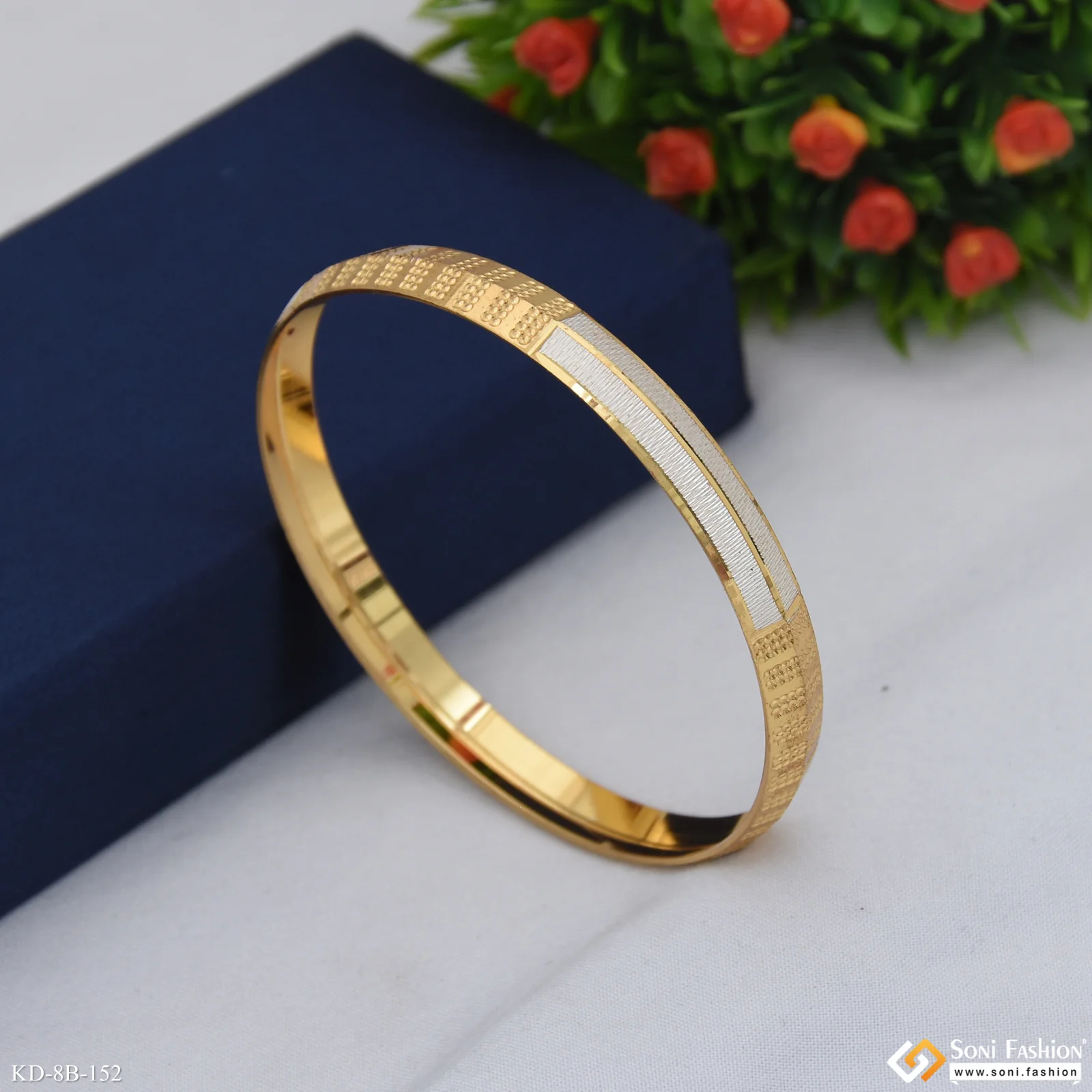 Dual Tone Latest Design Gold Plated Punjabi Kada for Men - Style B152 - Image 6