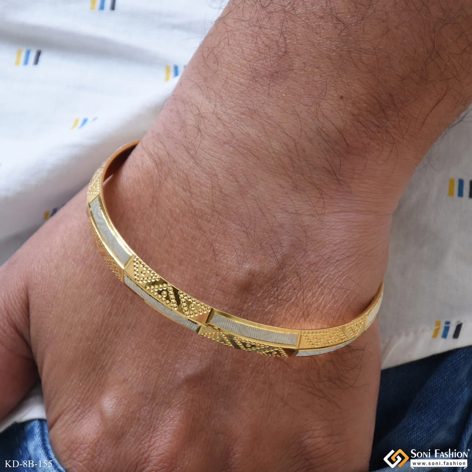 Dual Tone Latest Design Gold Plated Punjabi Kada for Men - Style B155 - Image 2