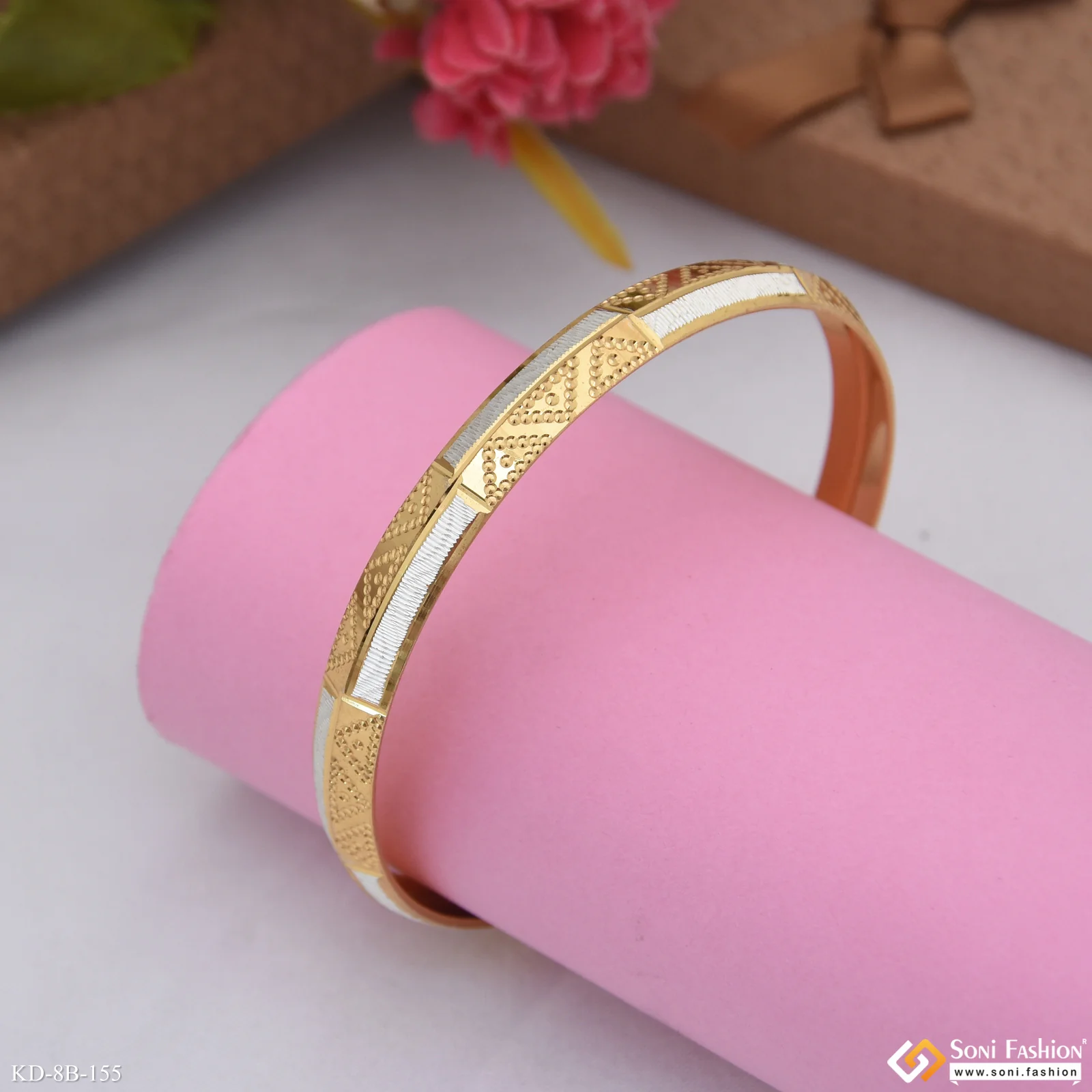 Dual Tone Latest Design Gold Plated Punjabi Kada for Men - Style B155 - Image 3
