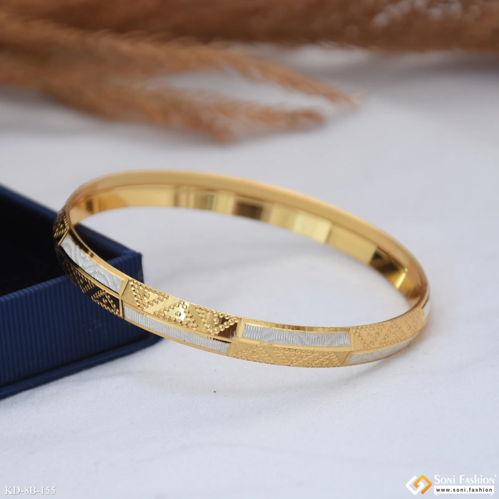 Dual Tone Latest Design Gold Plated Punjabi Kada for Men - Style B155 - Image 6