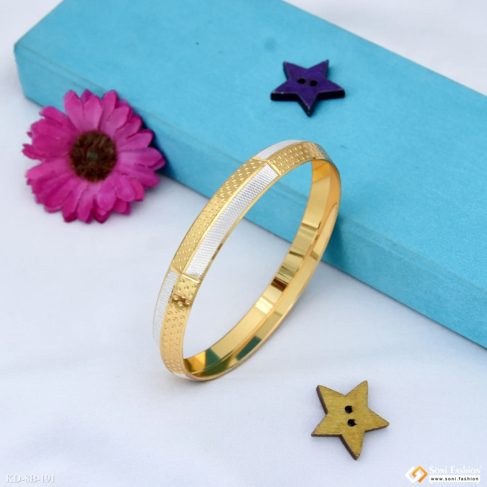 Dual Tone Latest Design Gold Plated Punjabi Kada for Men - Style B191 - Image 2