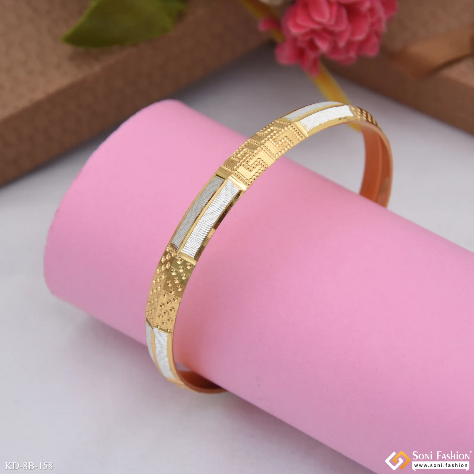 Dual Tone Prominent Design Gold Plated Punjabi Kada for Men - Style B158 - Image 3