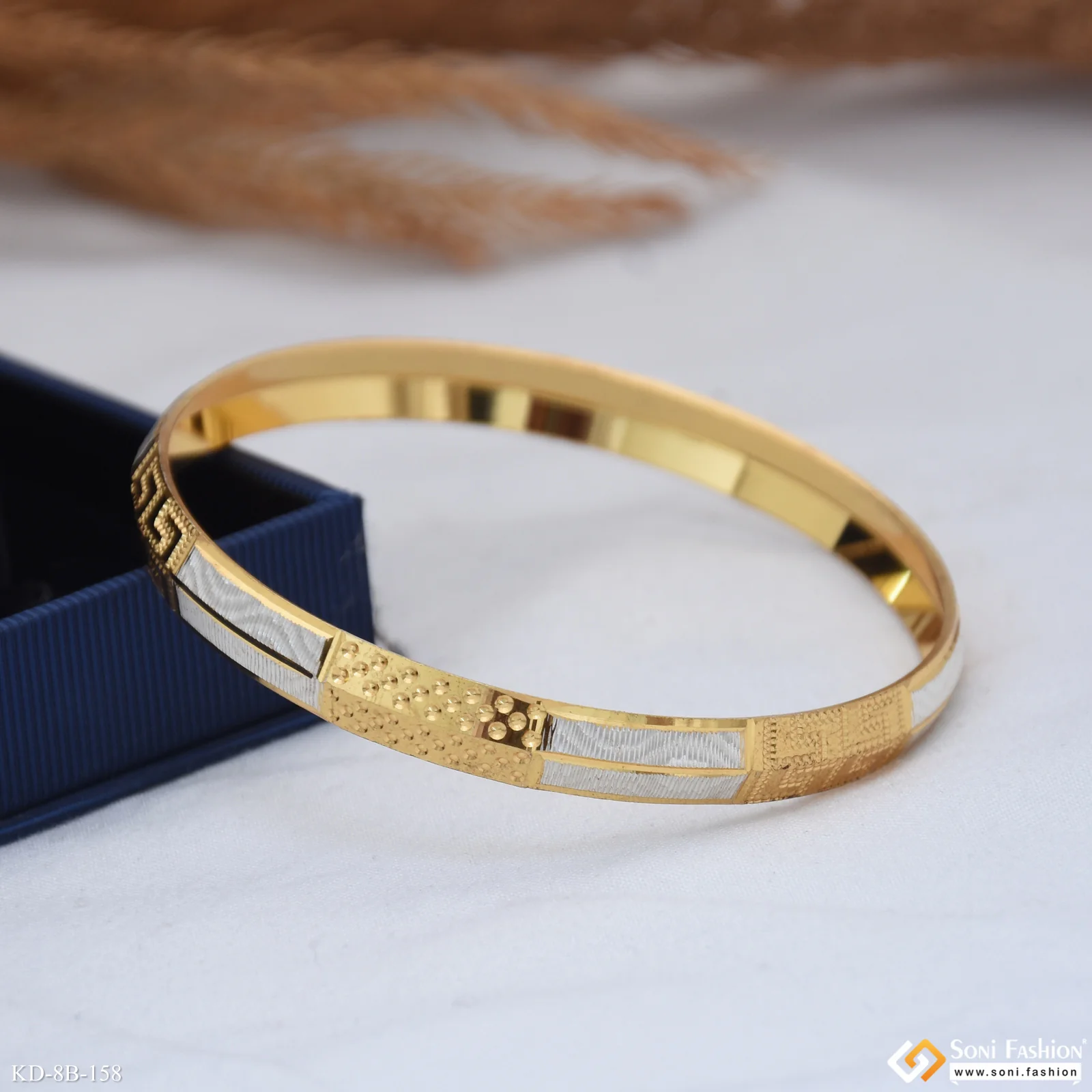 Dual Tone Prominent Design Gold Plated Punjabi Kada for Men - Style B158 - Image 4