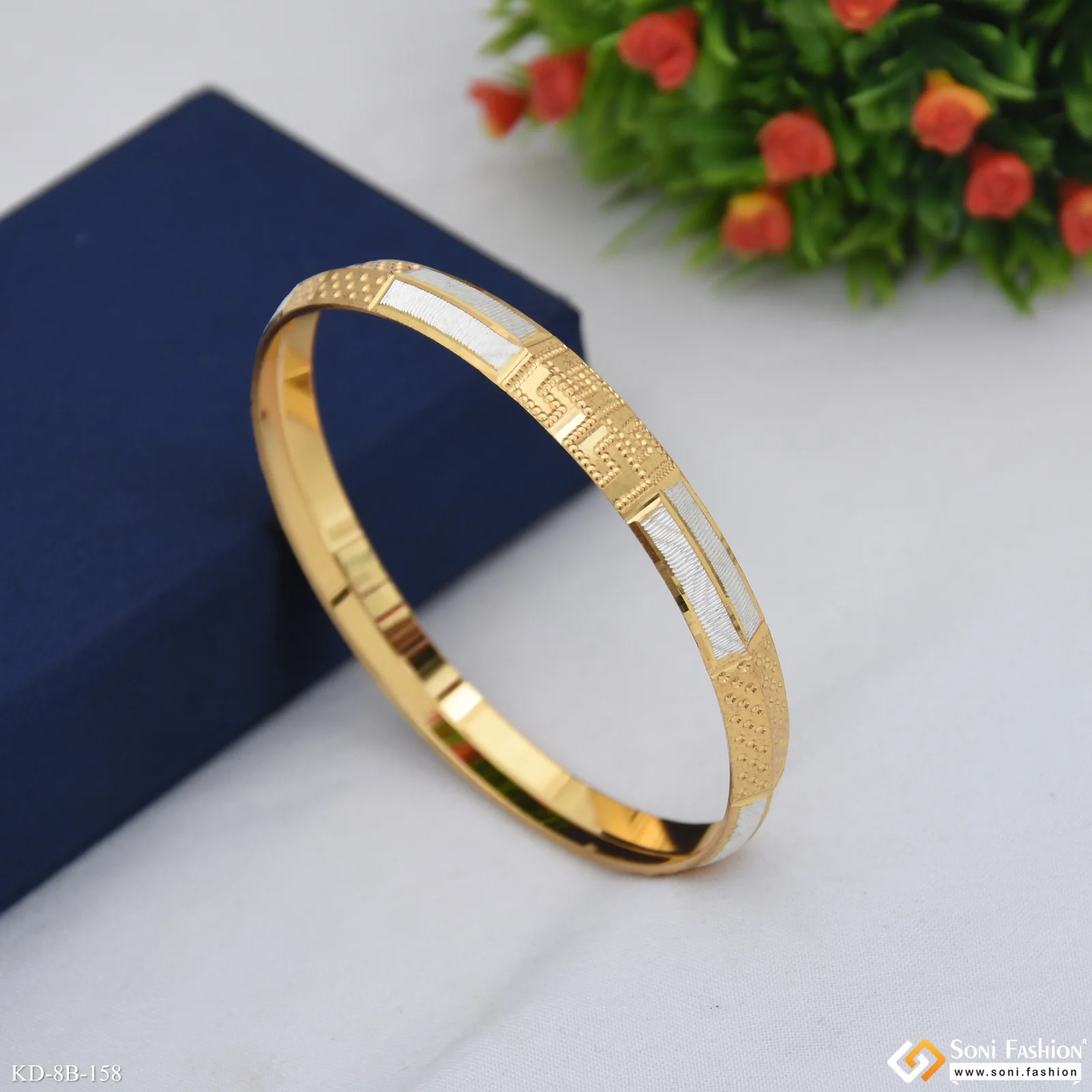 Dual Tone Prominent Design Gold Plated Punjabi Kada for Men - Style B158 - Image 6