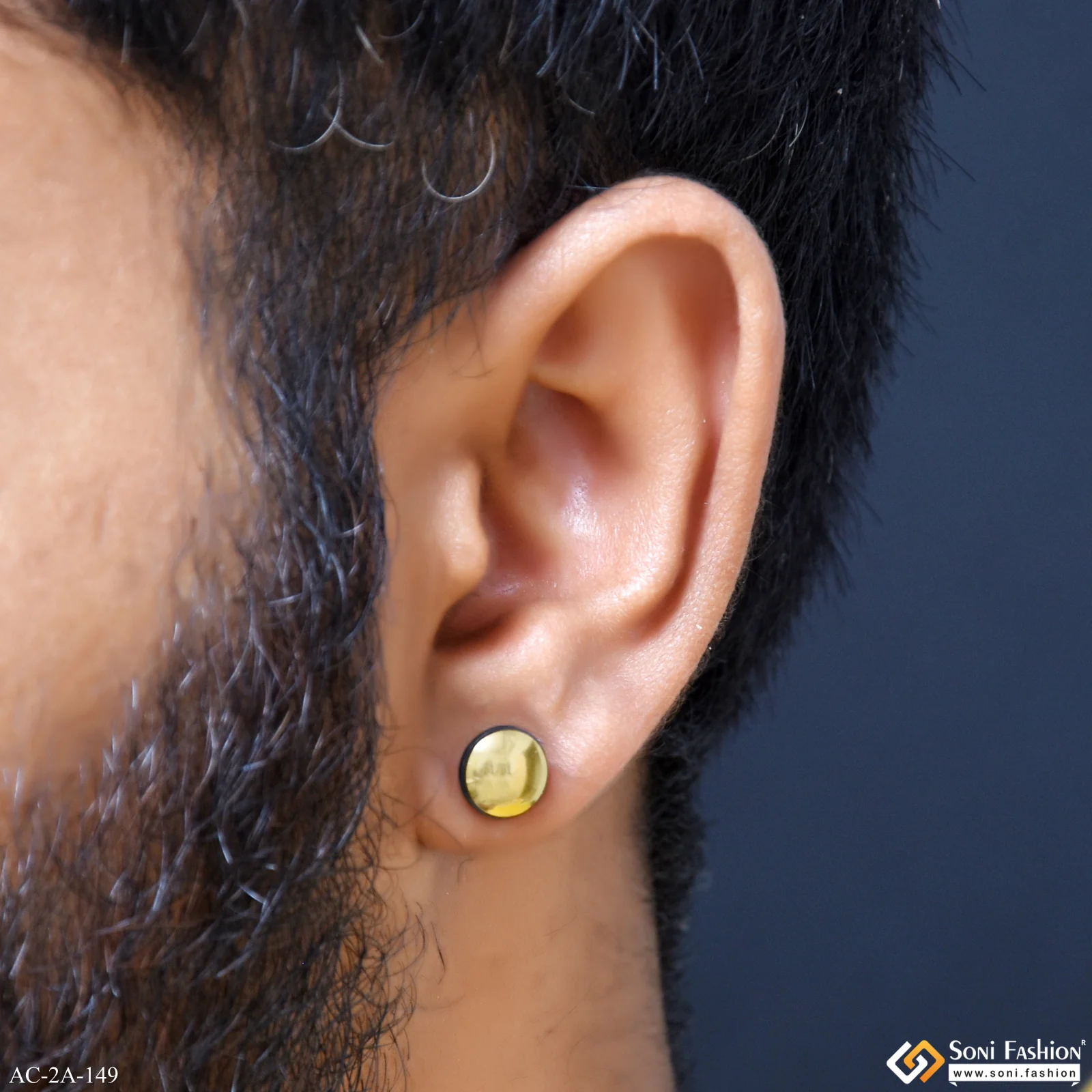 Dumbell Trending Design Golden Color Stud Earring for Men (2 Pc) - Style A149
