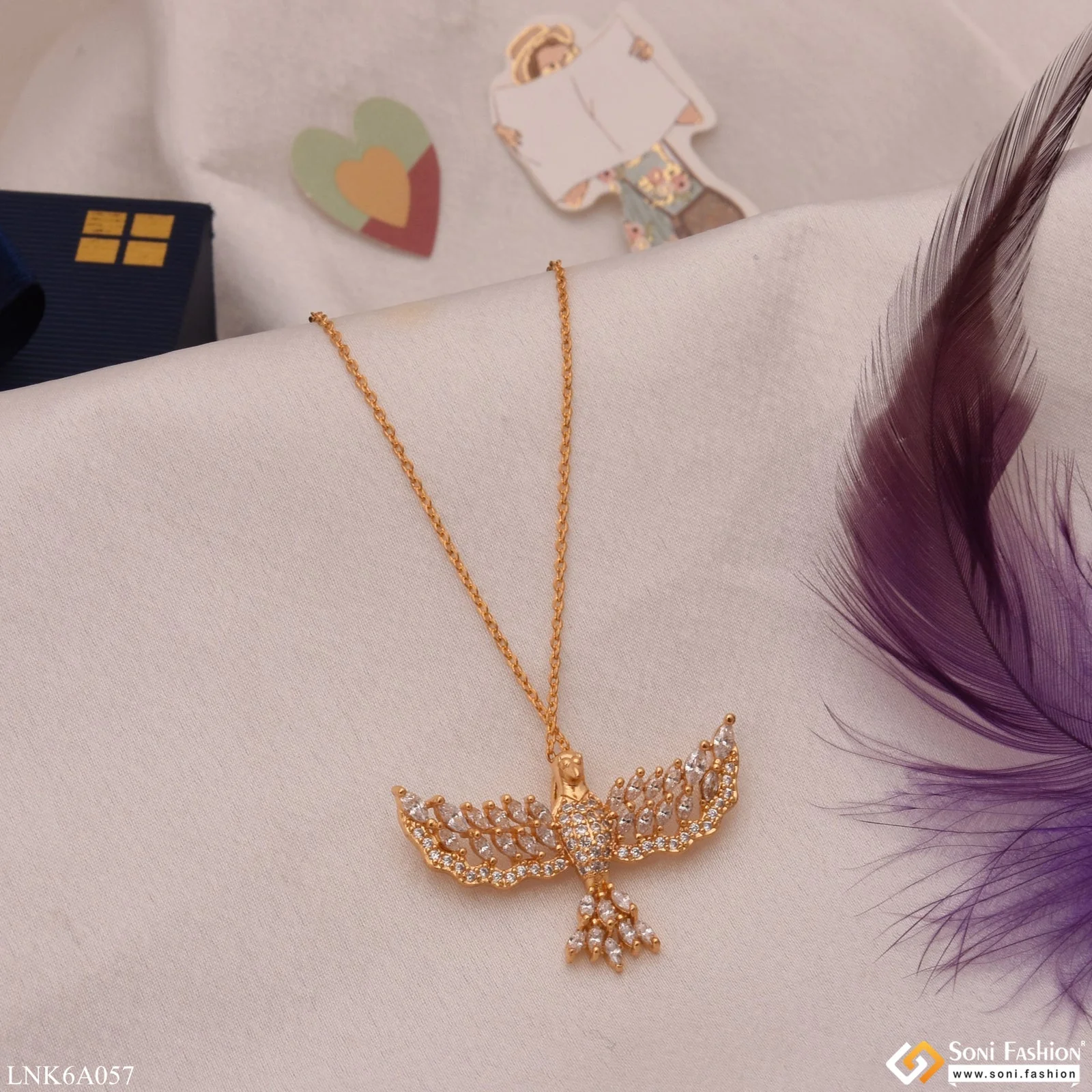 Eagle With Diamond Funky Design Golden Color Necklace For Women - Style Lnka057 - Image 3
