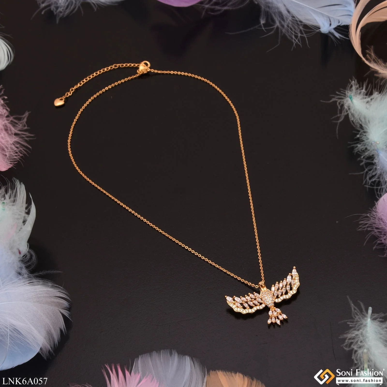 Eagle With Diamond Funky Design Golden Color Necklace For Women - Style Lnka057 - Image 6