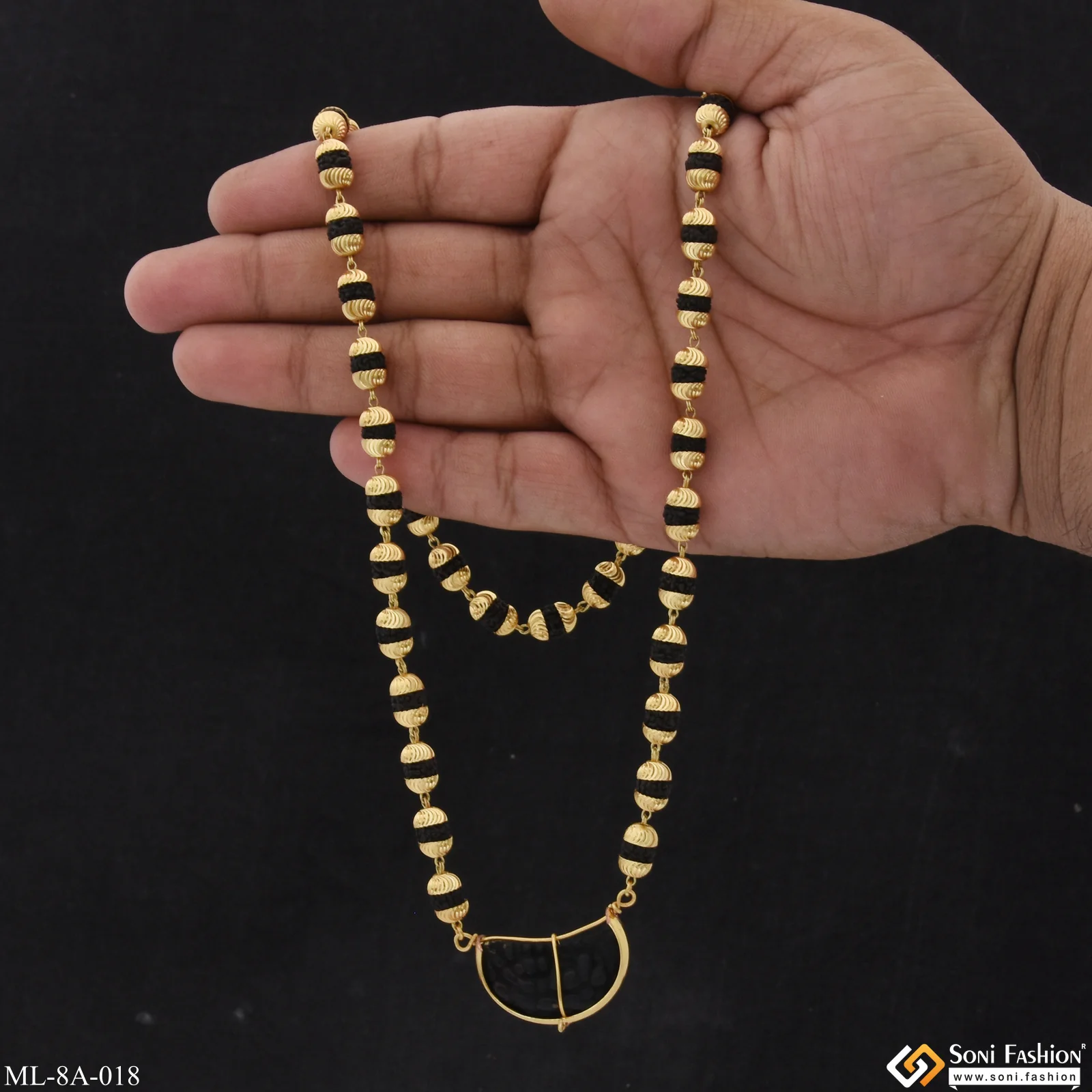 Ek Mukhi Bead Rudraksha Mala Superior Quality Gold Plated For Men - Style A018 - Image 2