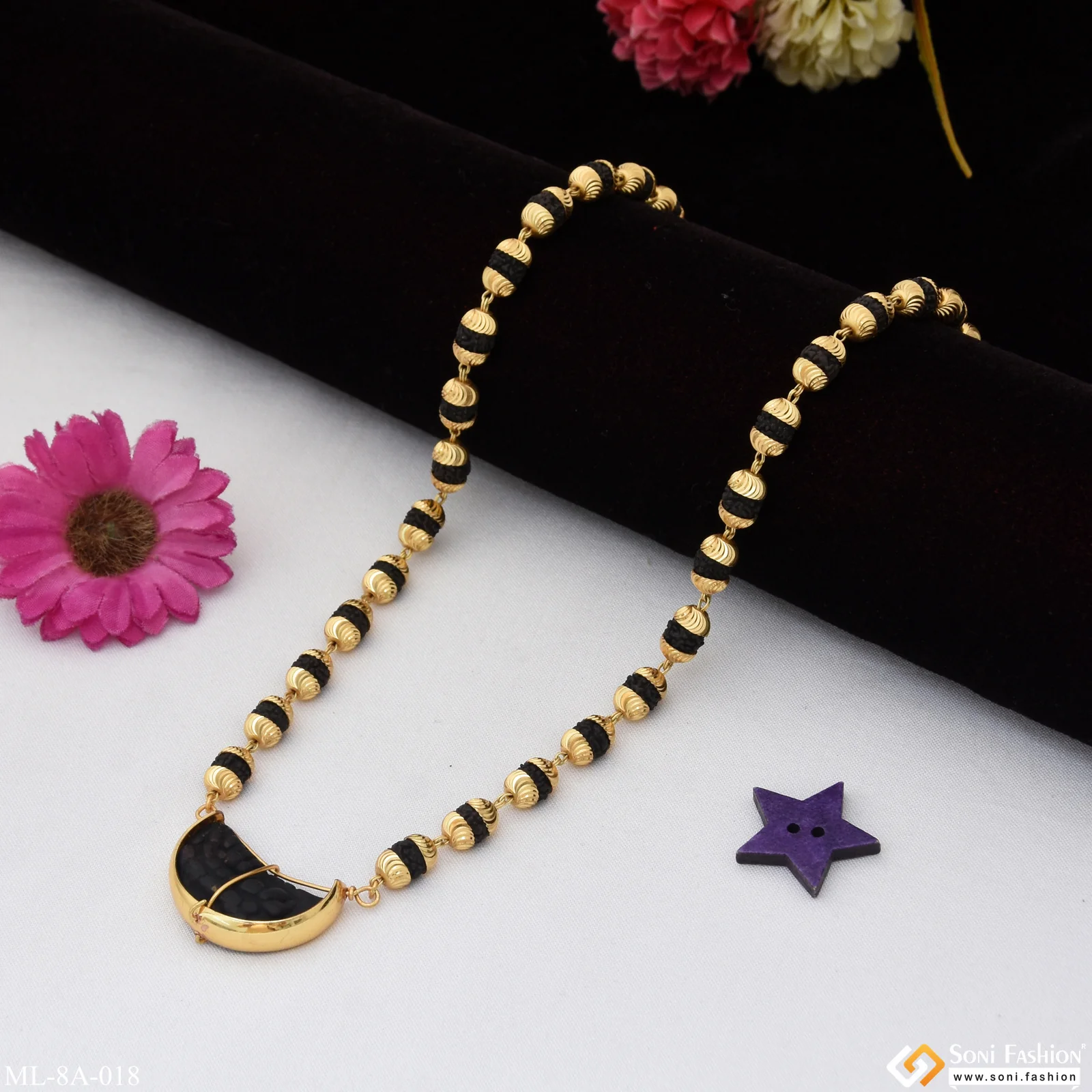 Ek Mukhi Bead Rudraksha Mala Superior Quality Gold Plated For Men - Style A018 - Image 3