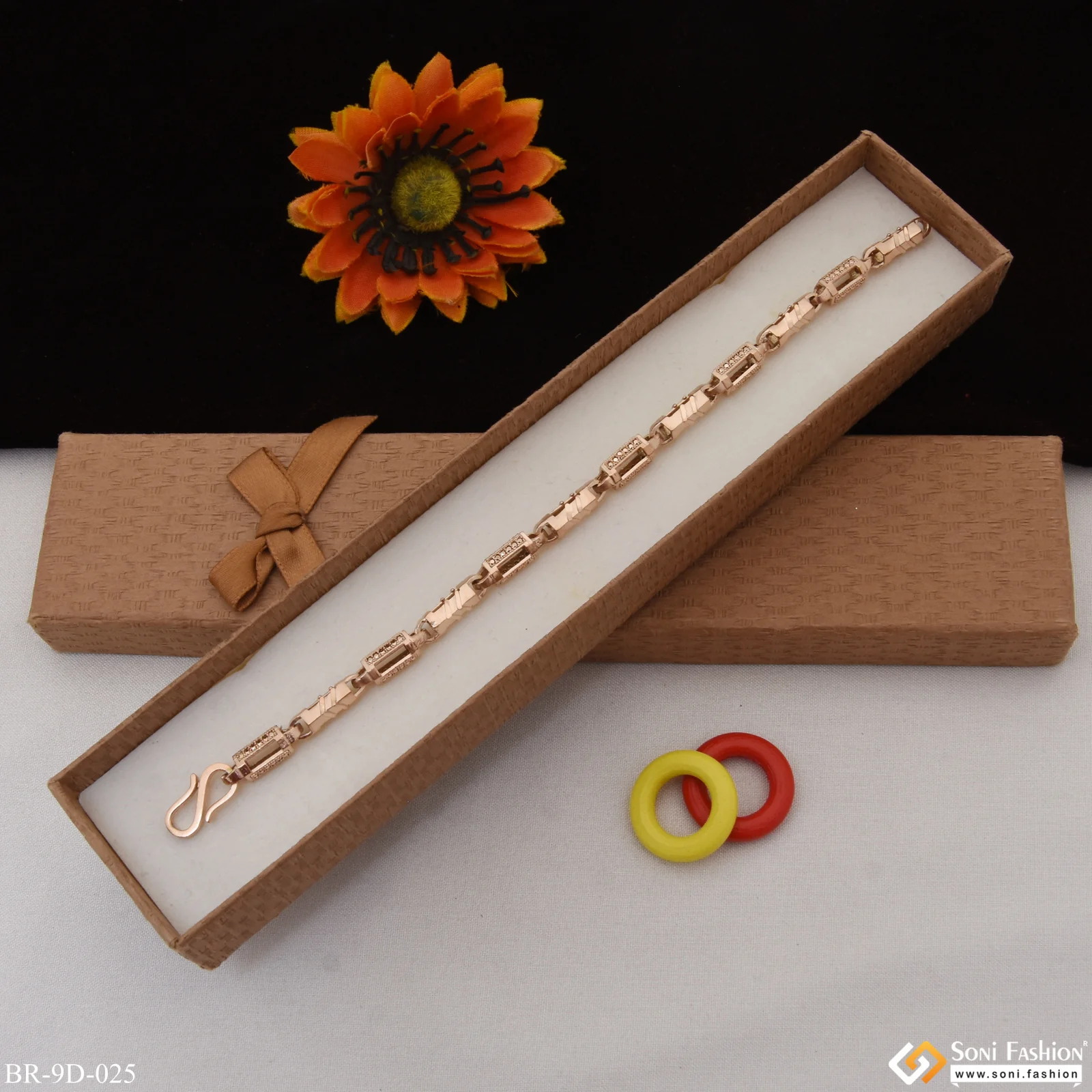 Etched Design Gorgeous Design Rose Gold Color Bracelet for Men - Style D025 - Image 2