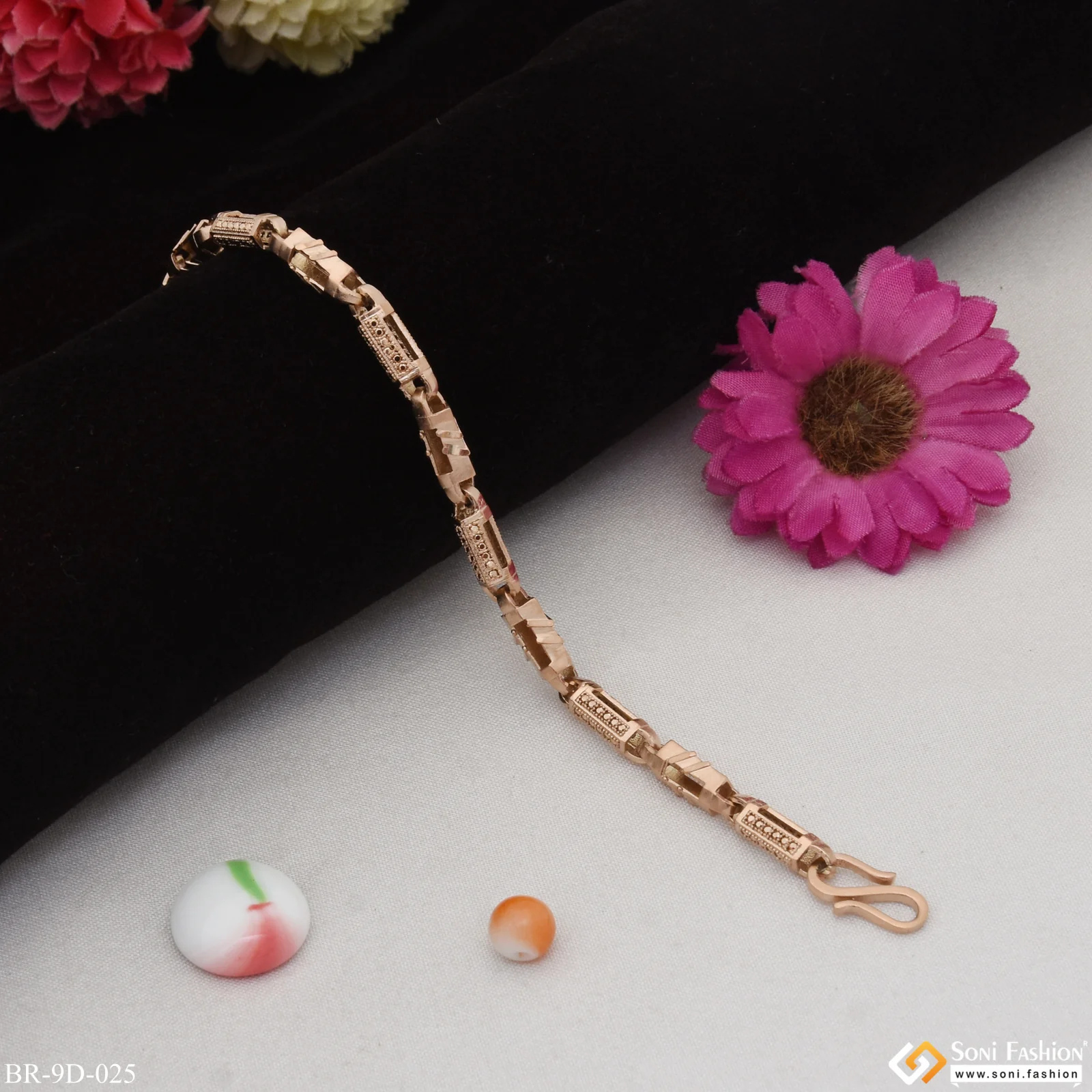 Etched Design Gorgeous Design Rose Gold Color Bracelet for Men - Style D025 - Image 3