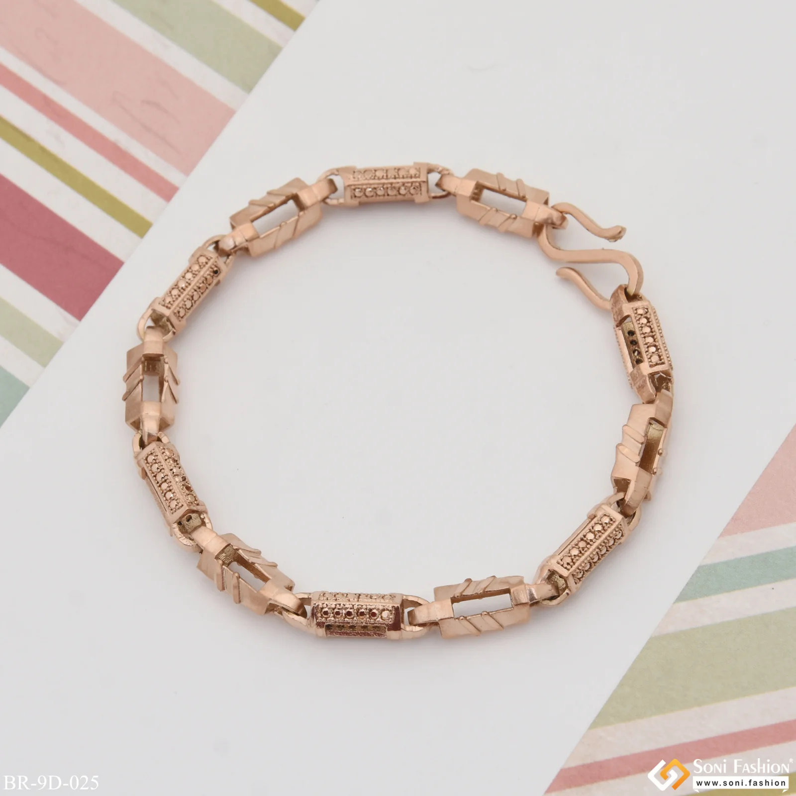 Etched Design Gorgeous Design Rose Gold Color Bracelet for Men - Style D025 - Image 4