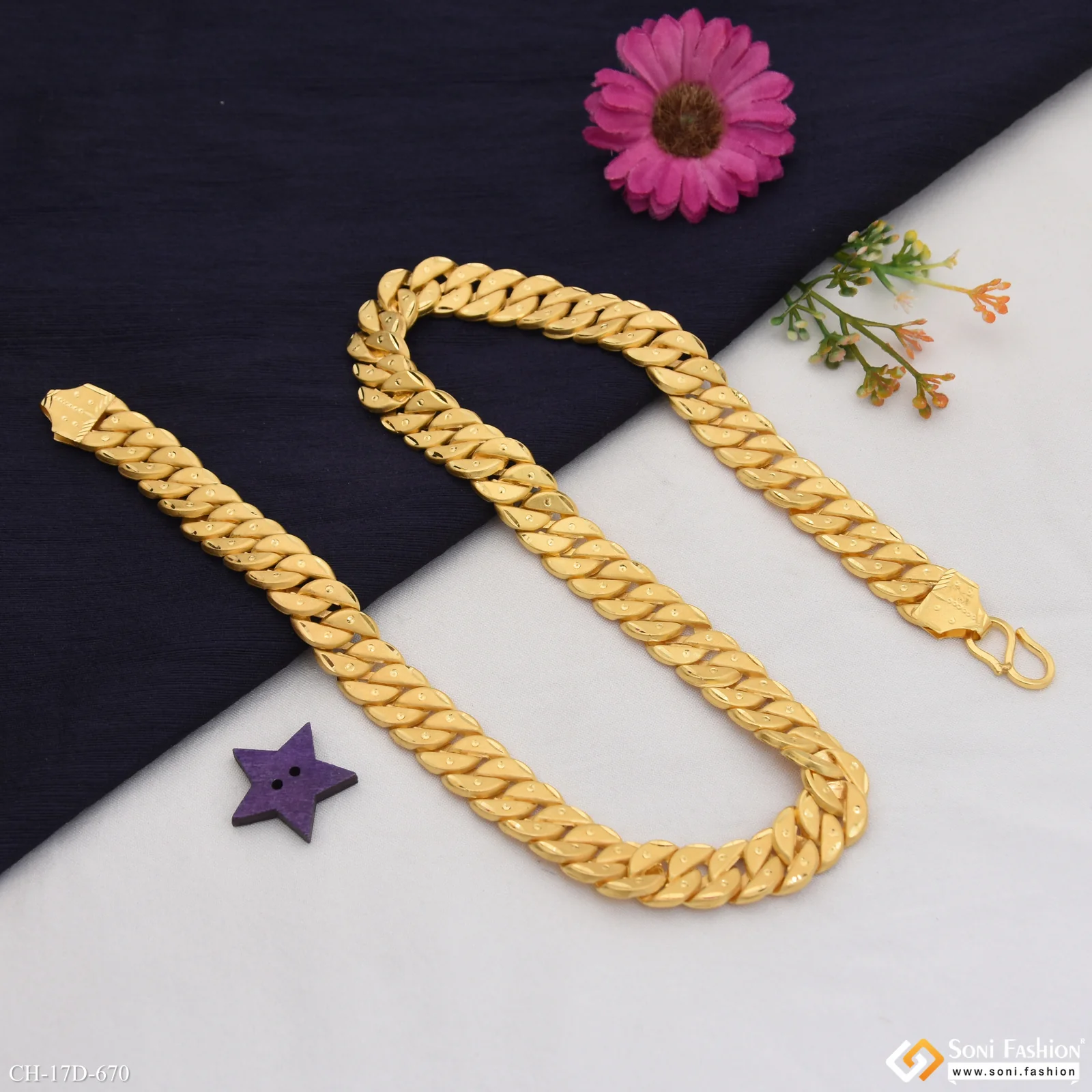 Etched Design High-Quality Gold Plated Pokal Chain for Men - Style D670 - Image 4