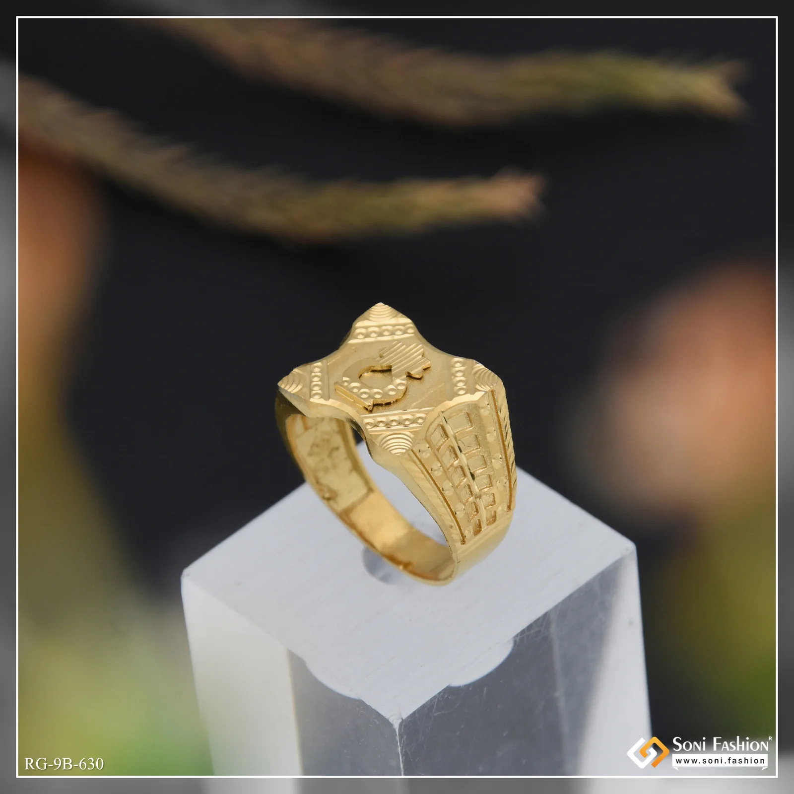 Etched Design High-Quality Gold Plated Ring for Men - Style B630