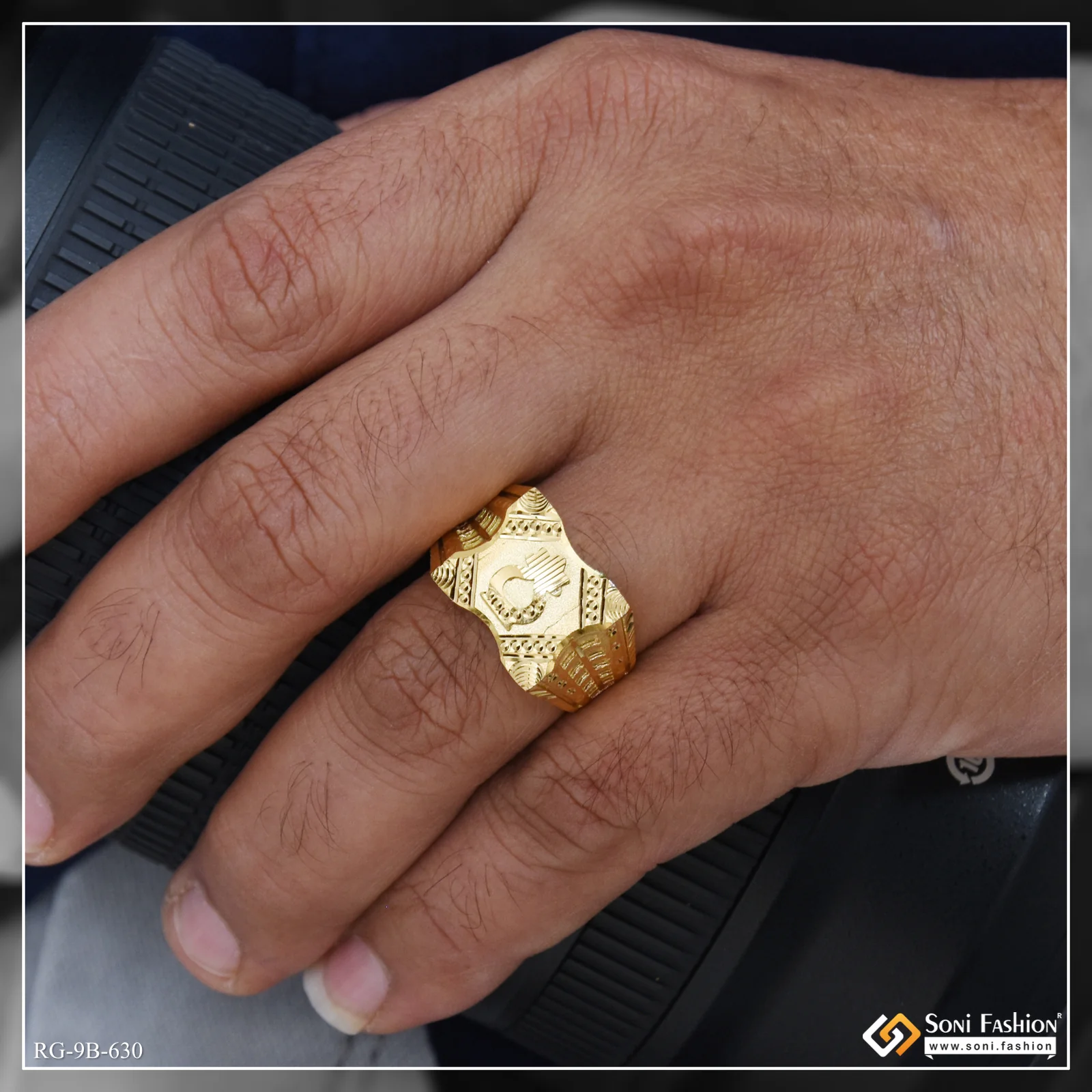 Etched Design High-Quality Gold Plated Ring for Men - Style B630 - Image 2