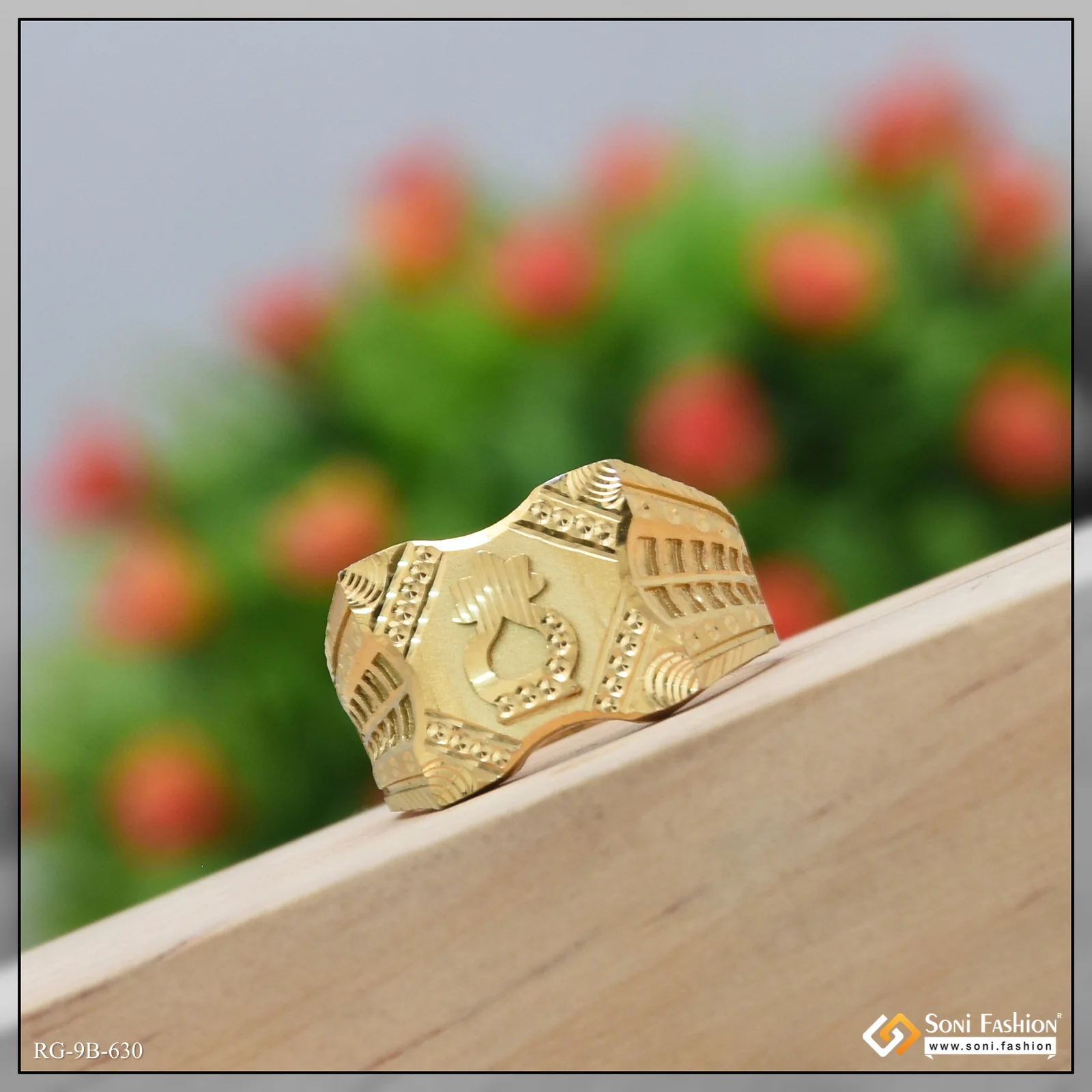 Etched Design High-Quality Gold Plated Ring for Men - Style B630 - Image 3