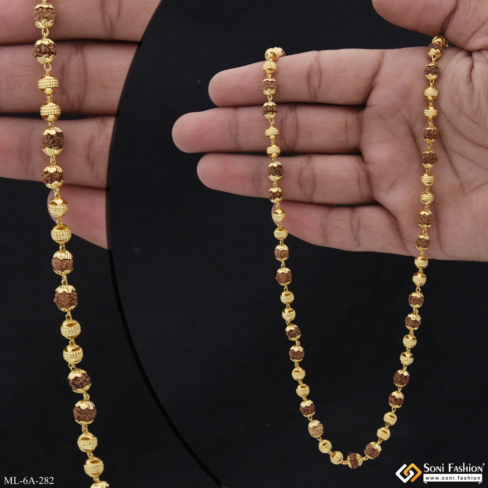 Etched Design High-Quality Gold Plated Rudraksha Mala for Men - Style A282 - Image 3