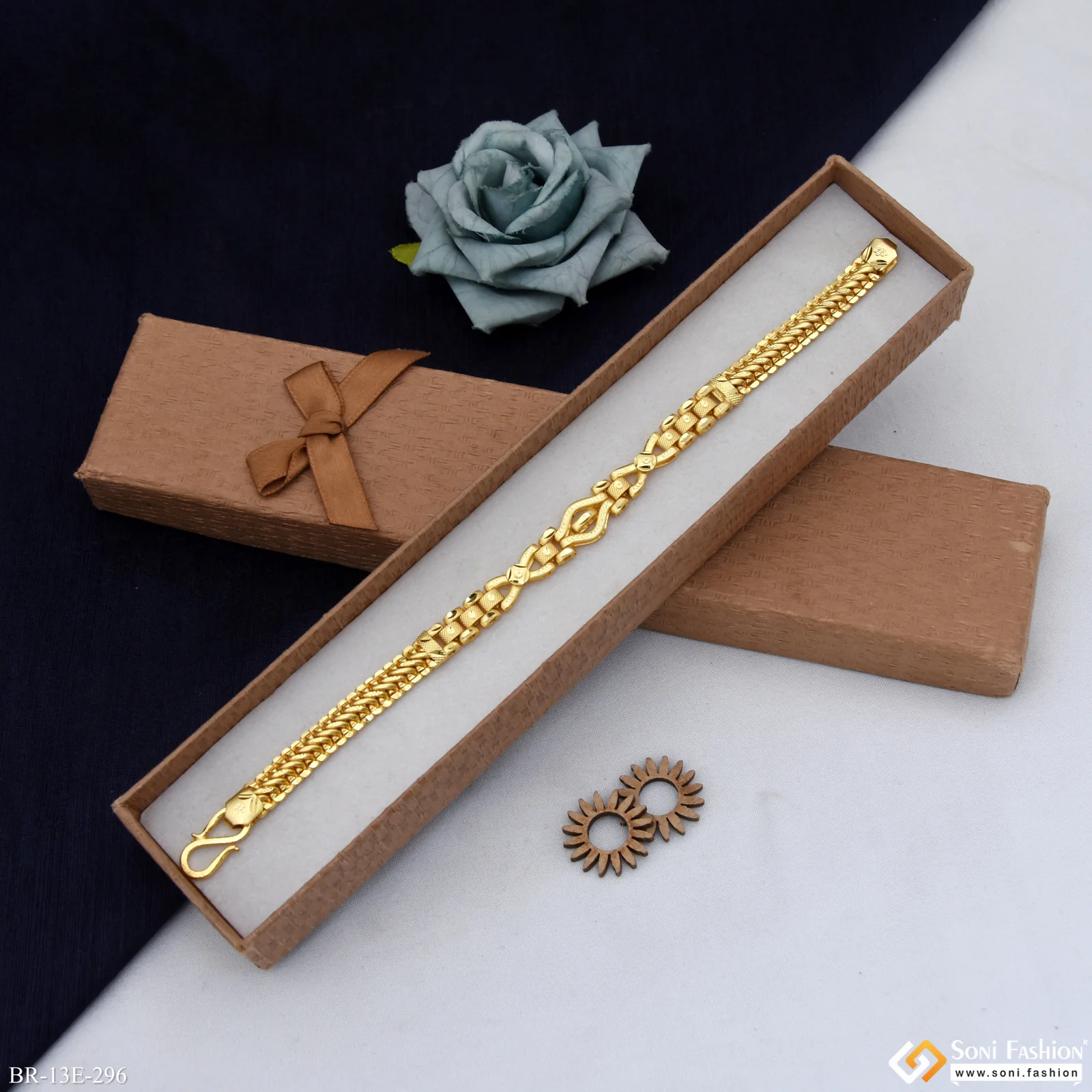 Excellent Design Gold Plated Box Bracelet for Men - Style E296 - Image 2