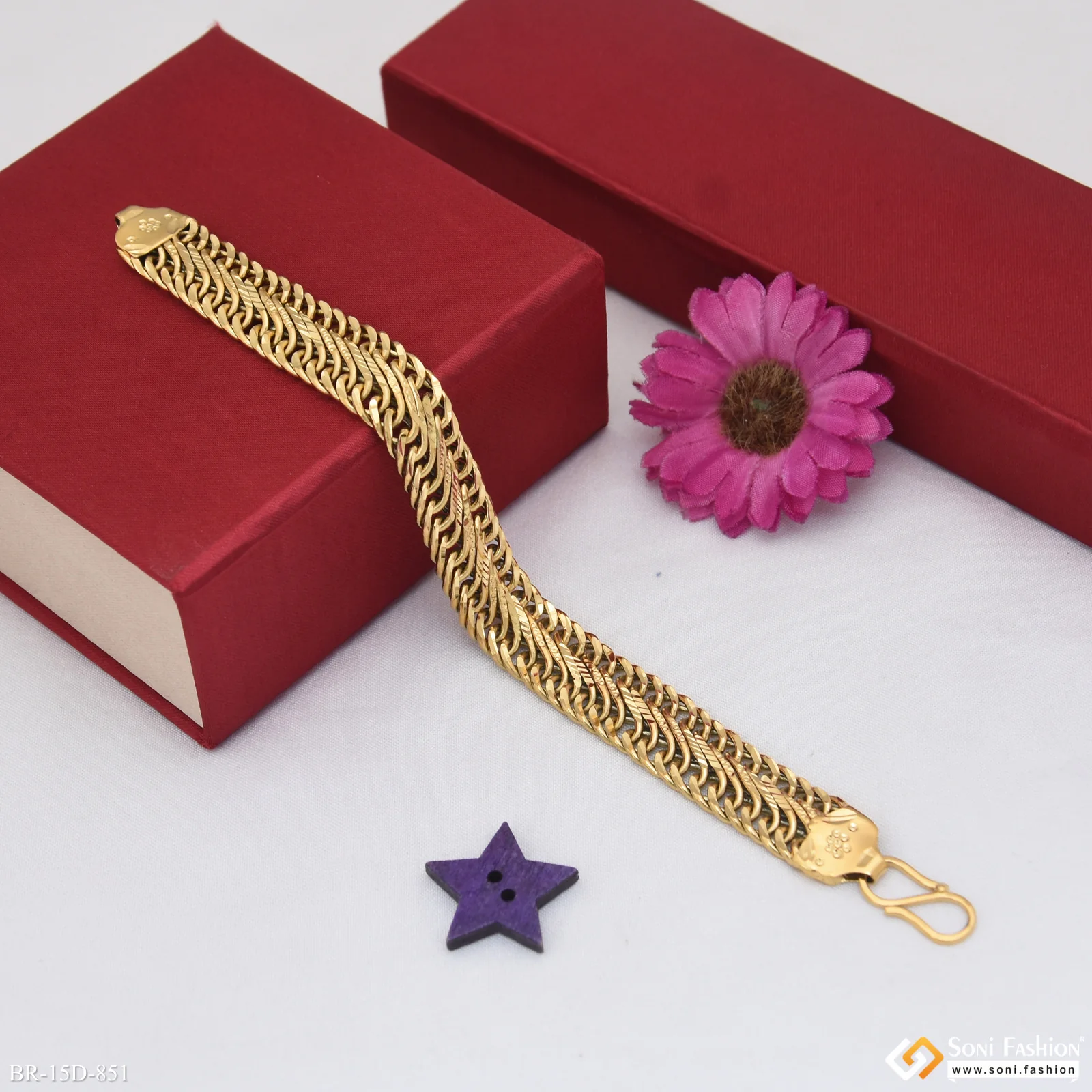 Excellent Design Gold Plated Link Bracelet for Men - Style D851 - Image 3