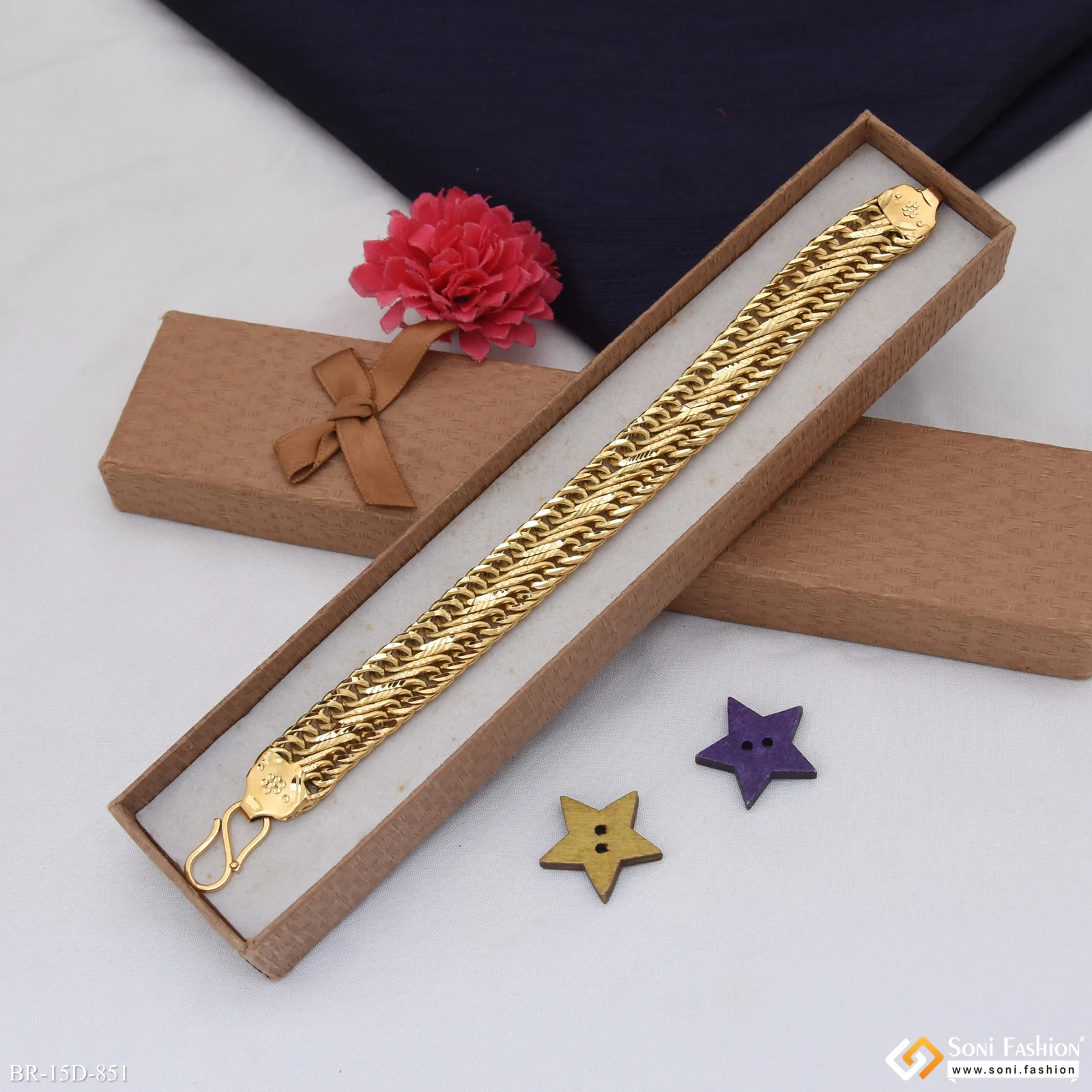 Excellent Design Gold Plated Link Bracelet for Men - Style D851 - Image 4