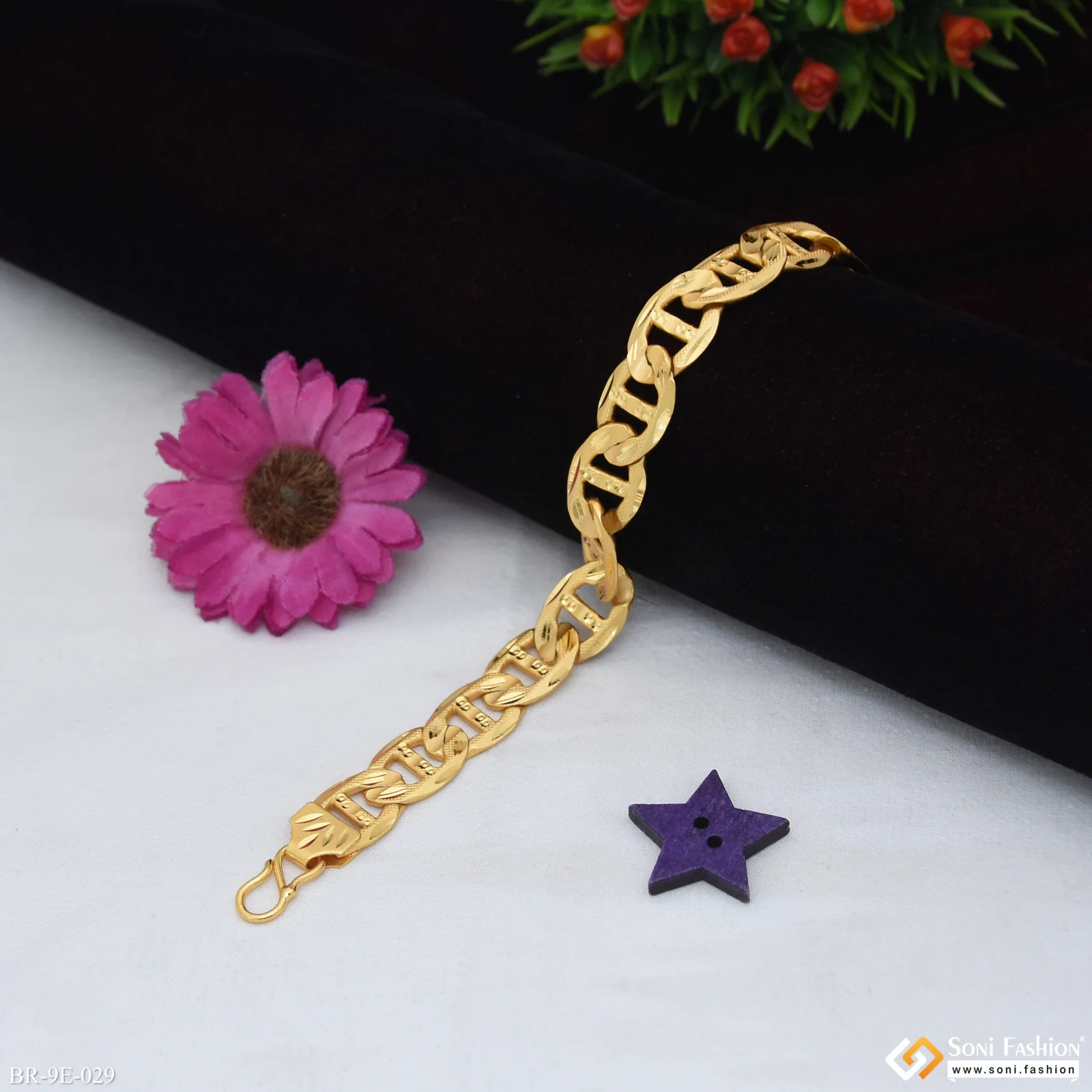 Excellent Design Gold Plated Link Bracelet for Men - Style E029 - Image 2