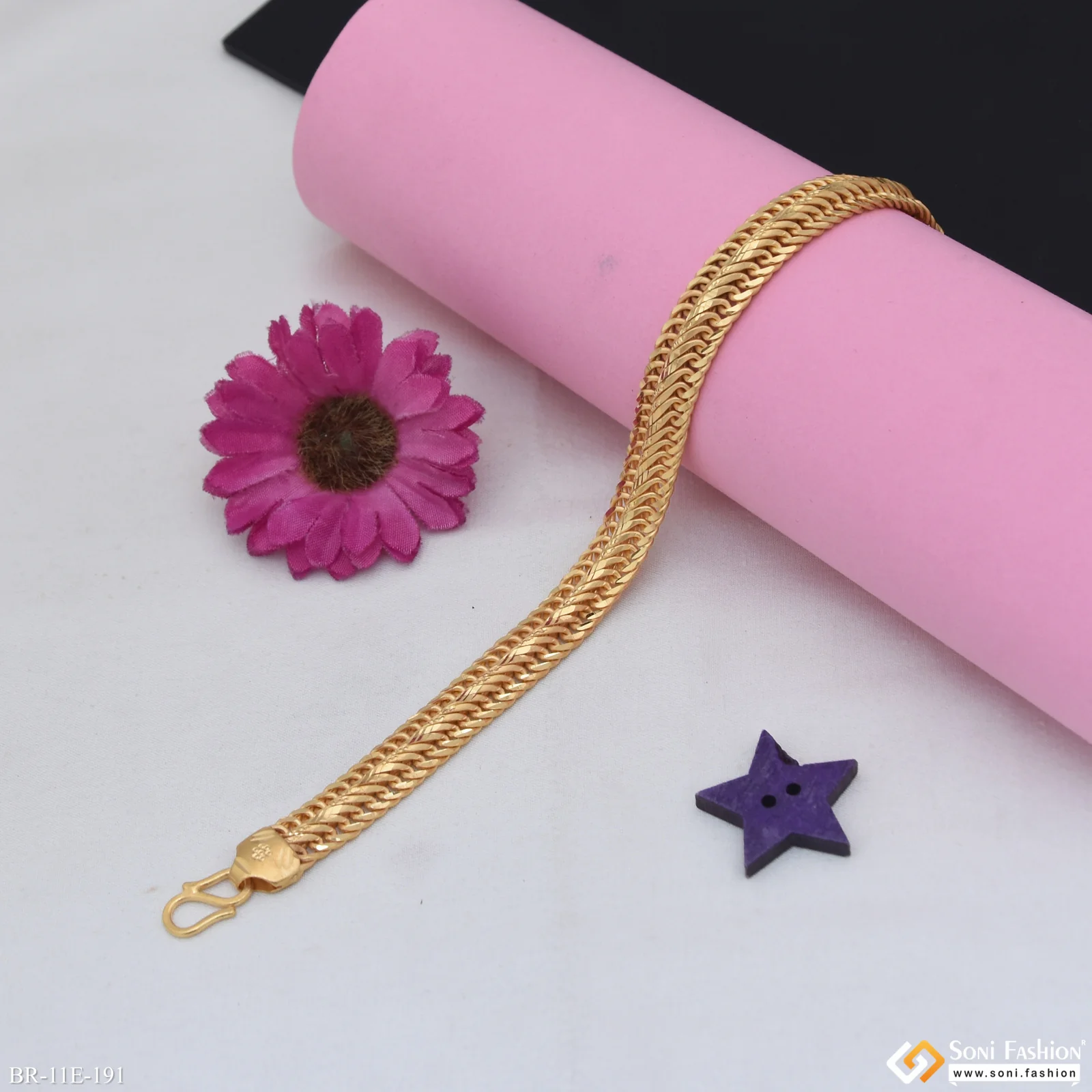 Excellent Design Gold Plated Link Bracelet for Men - Style E191 - Image 2