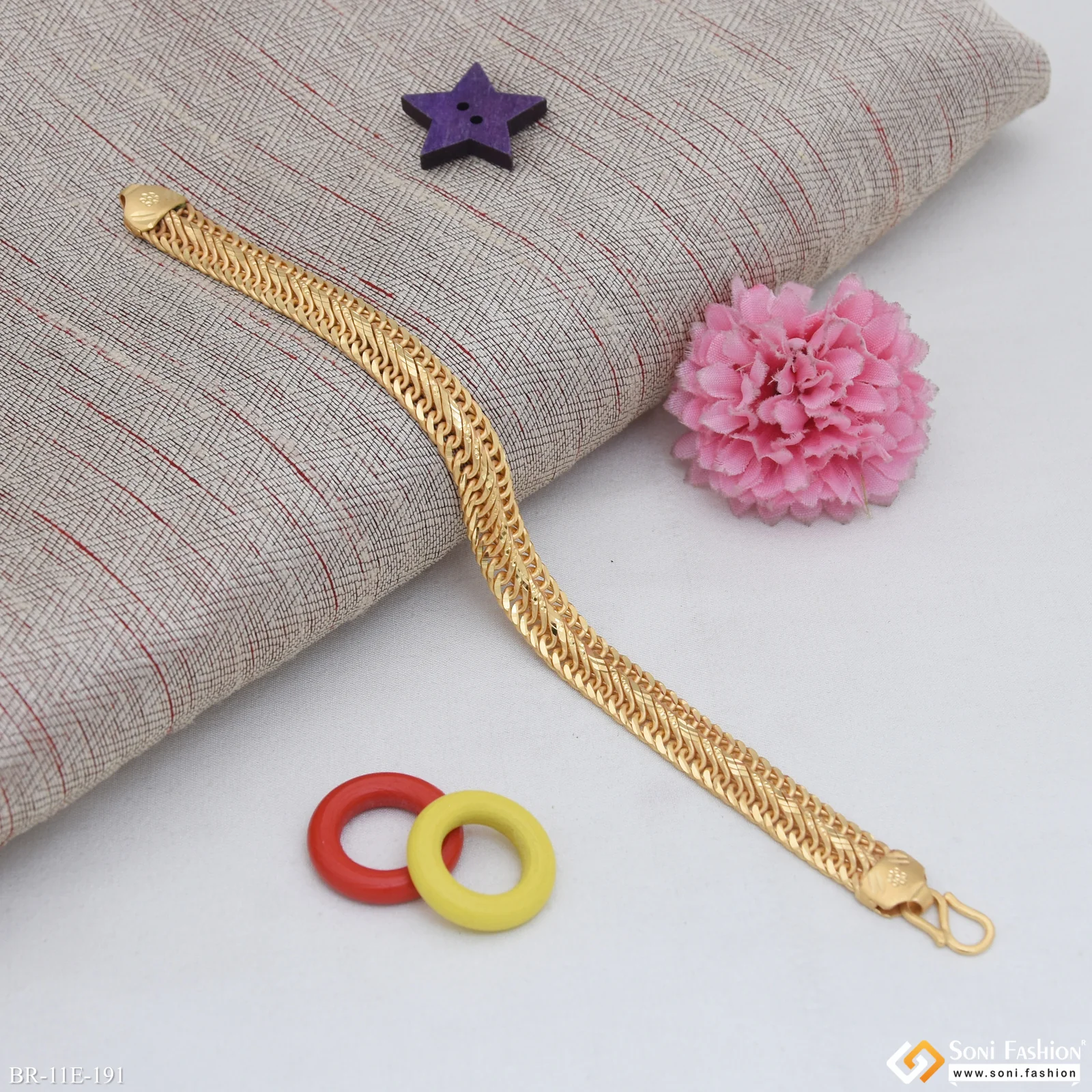 Excellent Design Gold Plated Link Bracelet for Men - Style E191 - Image 3