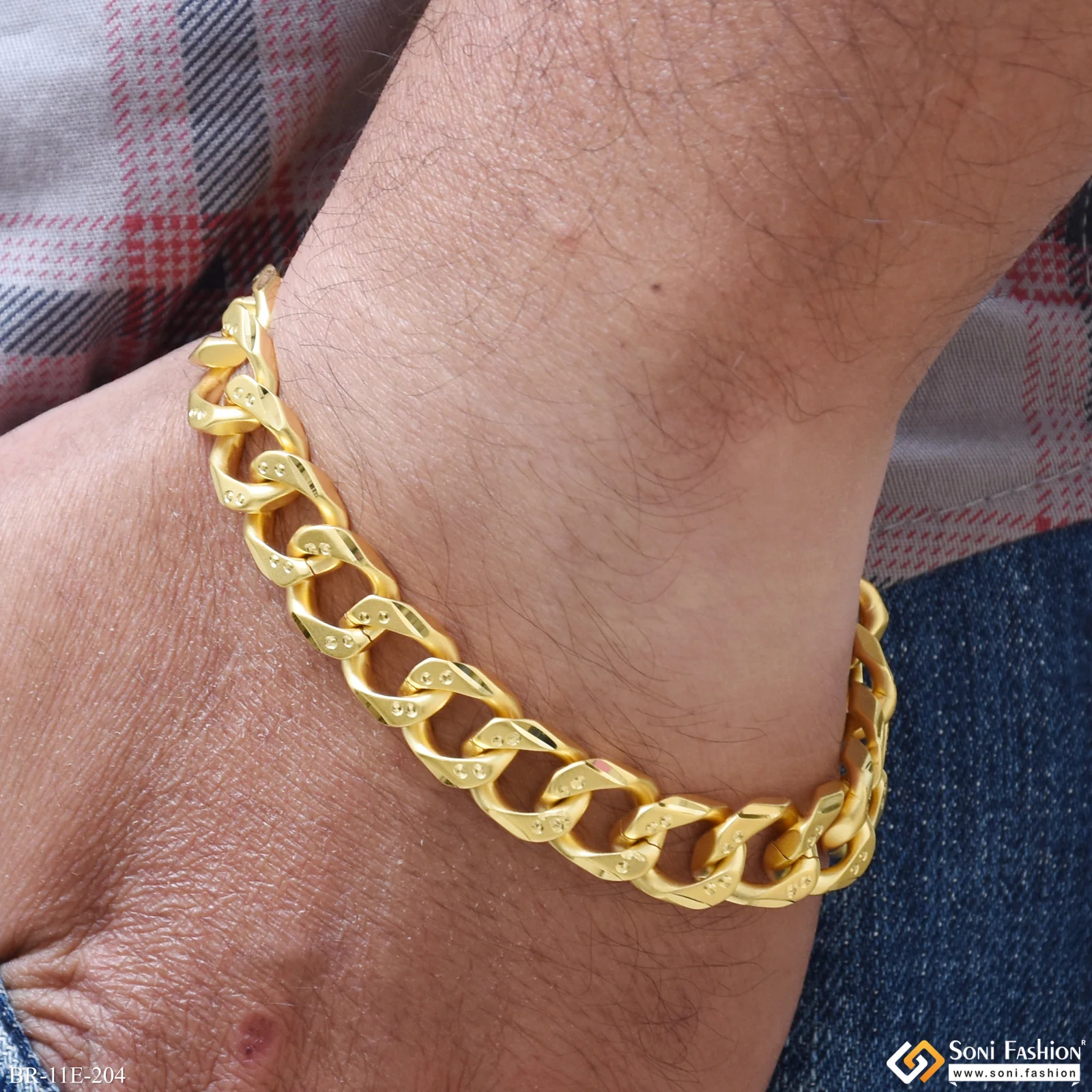 Excellent Design Gold Plated Link Bracelet for Men - Style E204 - Image 2