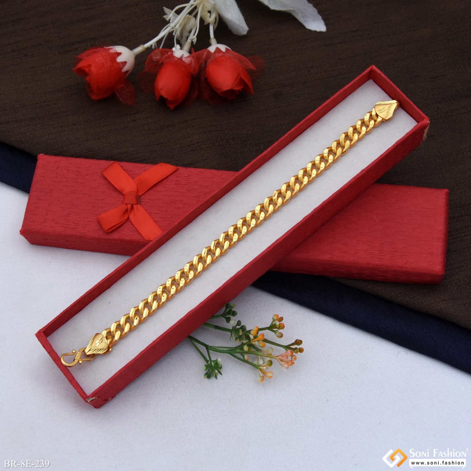 Excellent Design Gold Plated Link Bracelet for Men - Style E239 - Image 2
