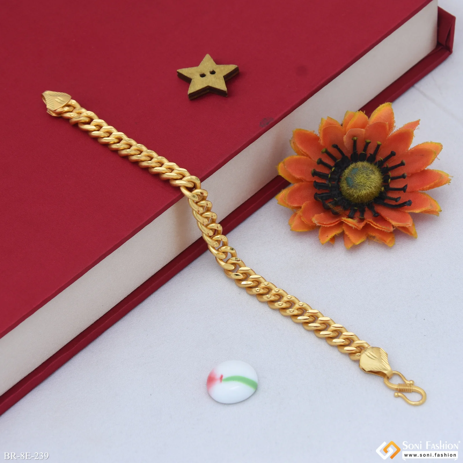 Excellent Design Gold Plated Link Bracelet for Men - Style E239 - Image 4