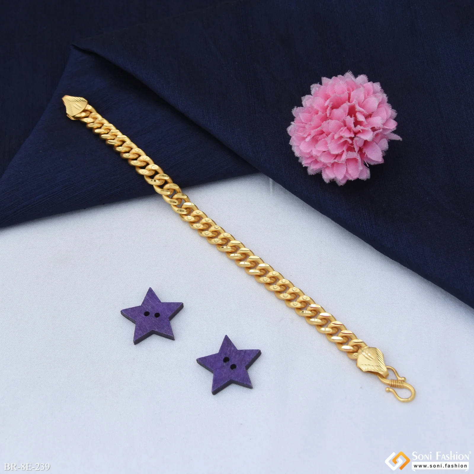 Excellent Design Gold Plated Link Bracelet for Men - Style E239 - Image 5