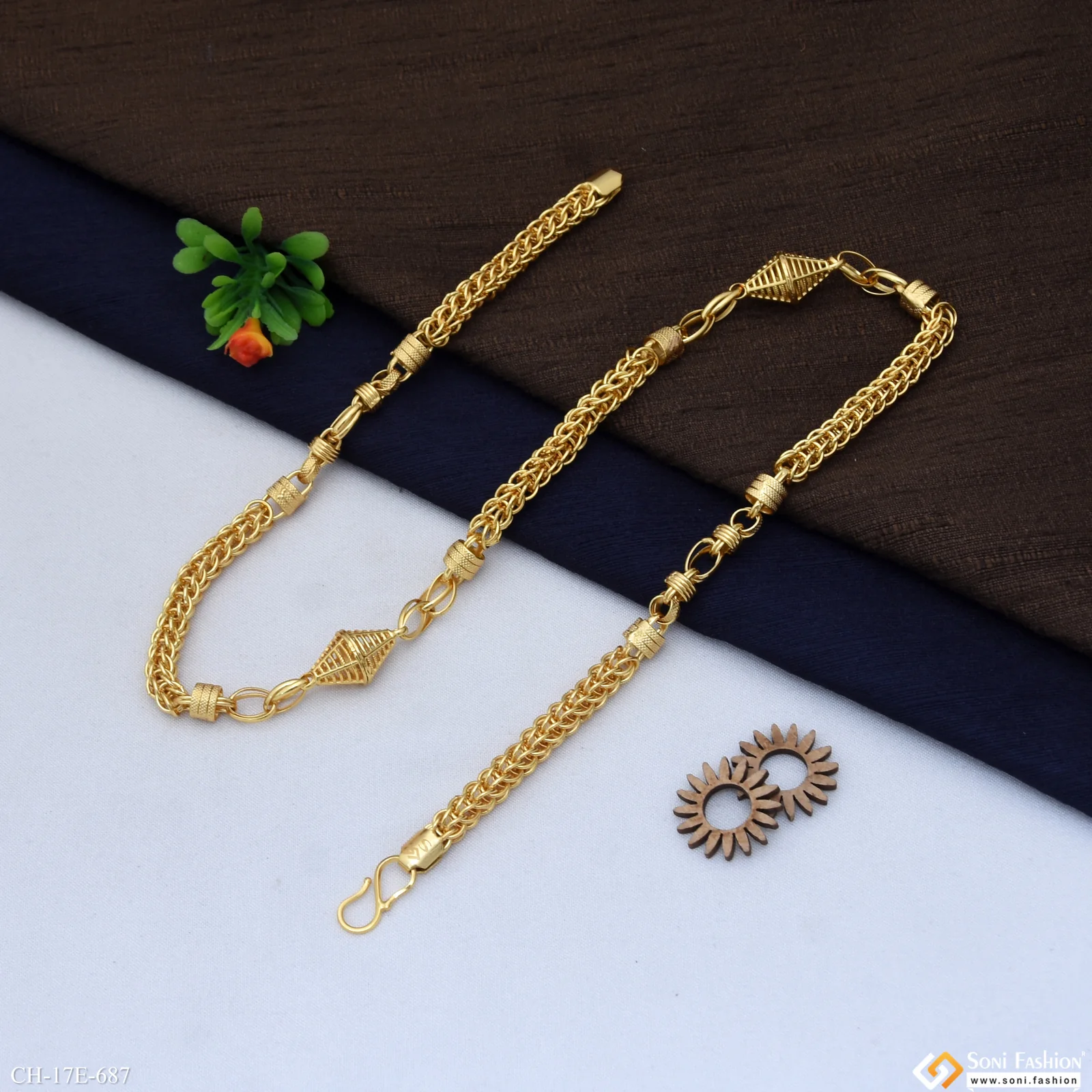Excellent Design Gold Plated Rajwadi Chain for Men - Style E687 - Image 4