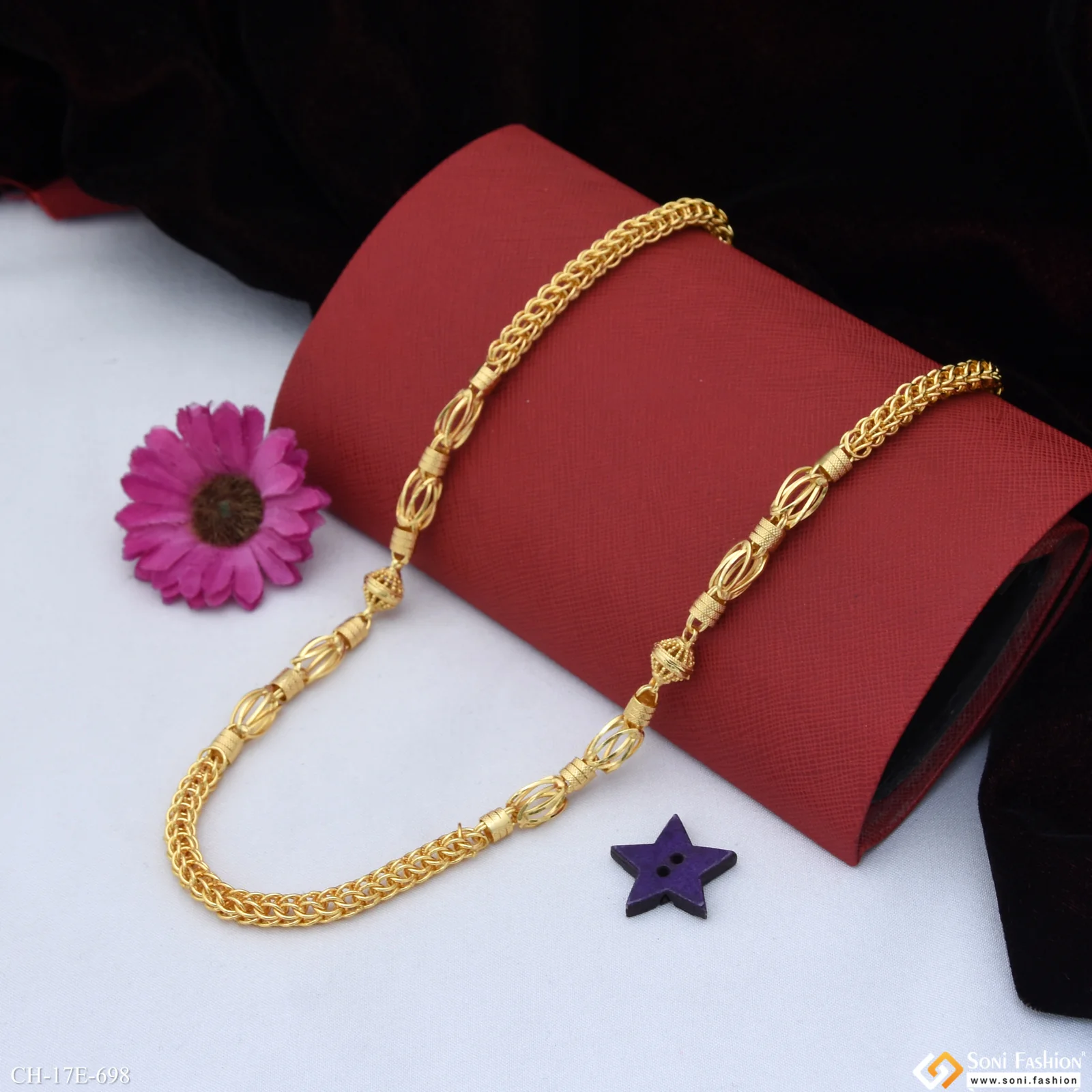 Excellent Design Gold Plated Rajwadi Chain for Men - Style E698 - Image 3
